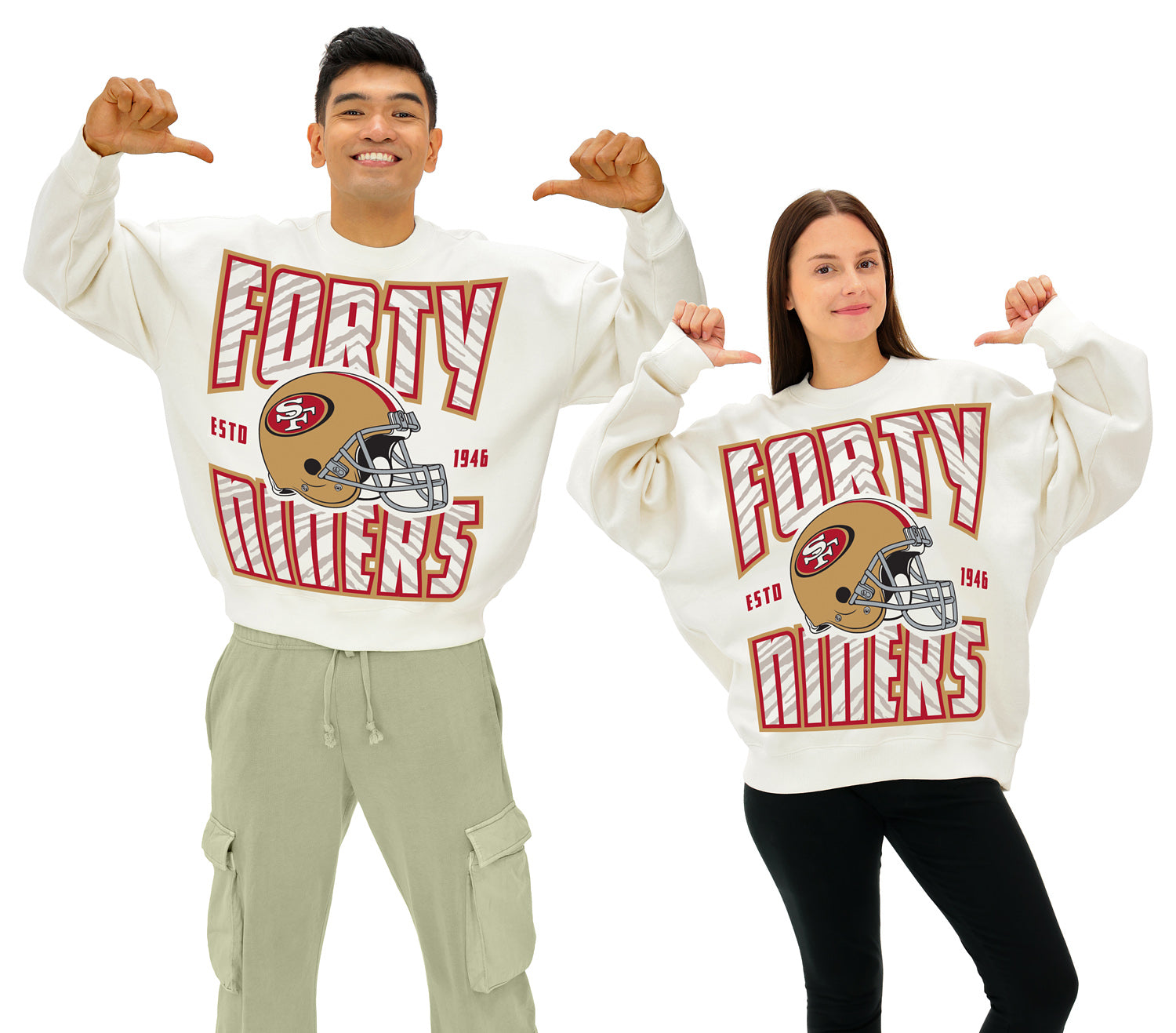 Zubaz NFL  UNISEX 90s Helmet Drop Shoulder Crewneck -Off White, SAN FRANCISCO 49ERS