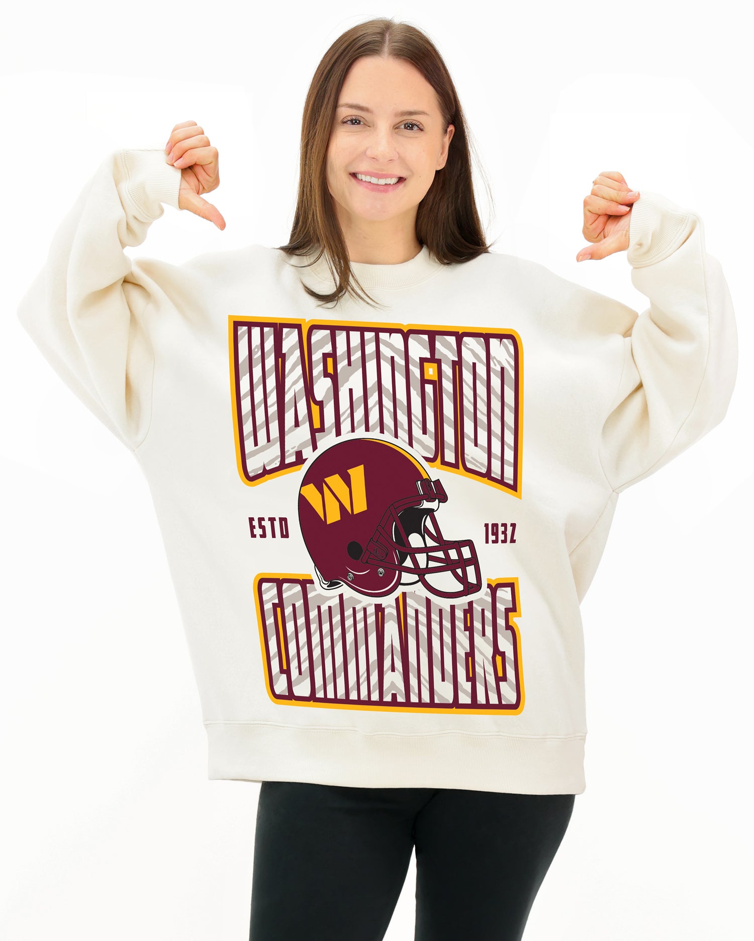 Zubaz NFL  UNISEX 90s Helmet Drop Shoulder Crewneck -Off White, WASHINGTON COMMANDERS