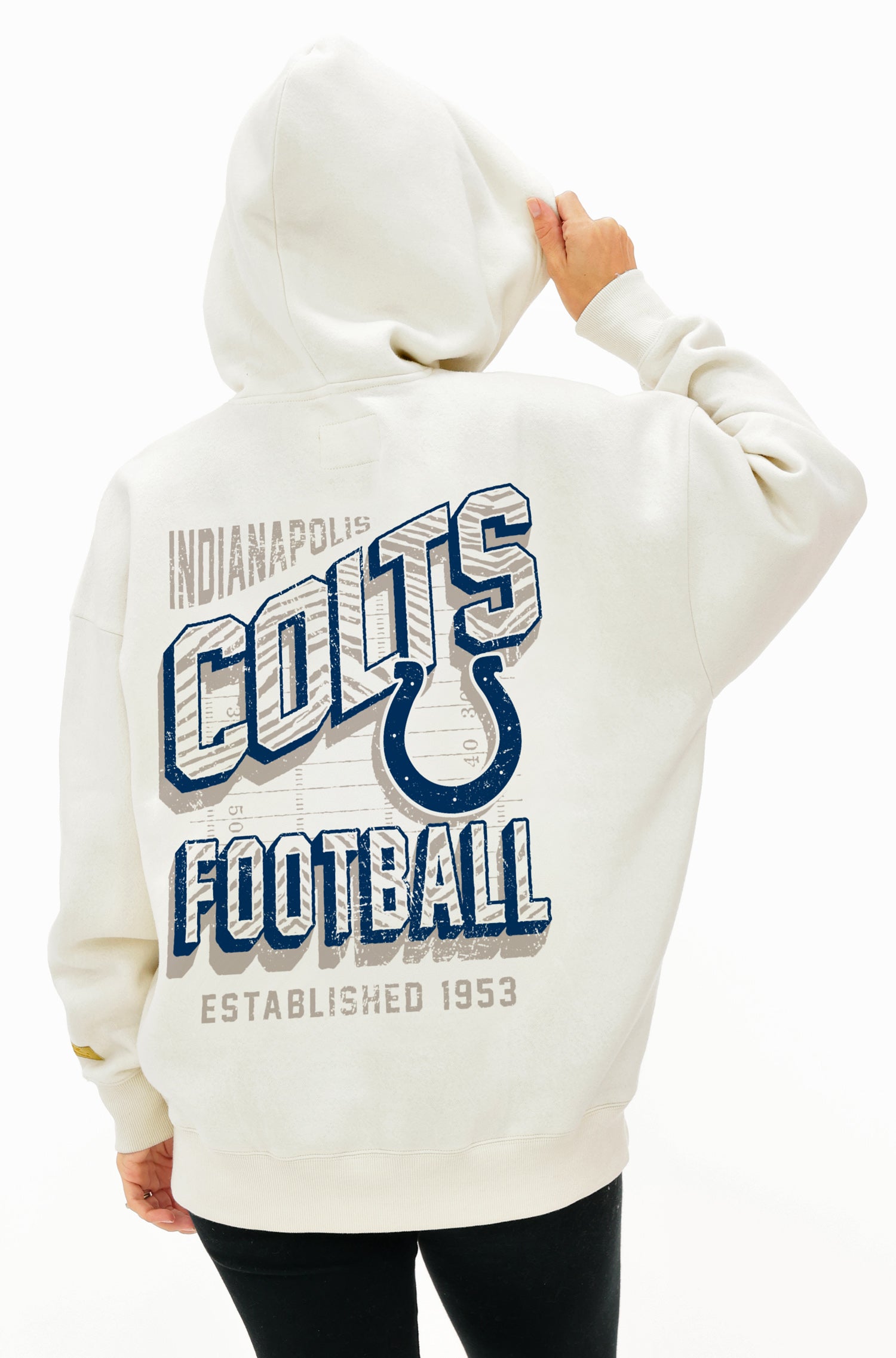Zubaz NFL  UNISEX 90s Vintage First Down Drop Shoulder Hoodie- Off White, INDIANAPOLIS COLTS - Official NFL Colts Zubaz Appar