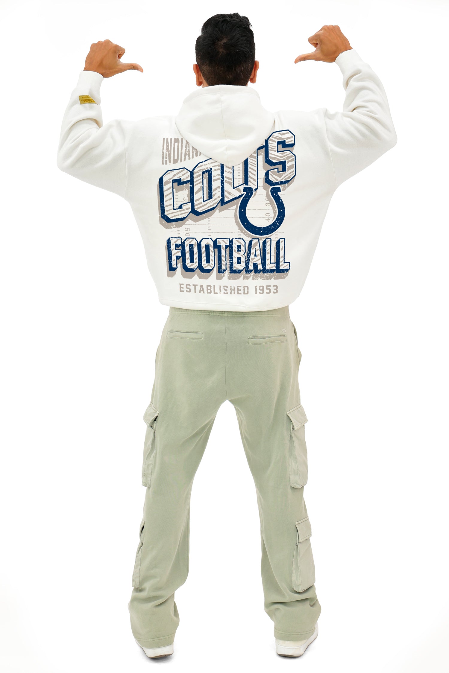 Zubaz NFL  UNISEX 90s Vintage First Down Drop Shoulder Hoodie- Off White, INDIANAPOLIS COLTS - Official NFL Colts Zubaz Appar