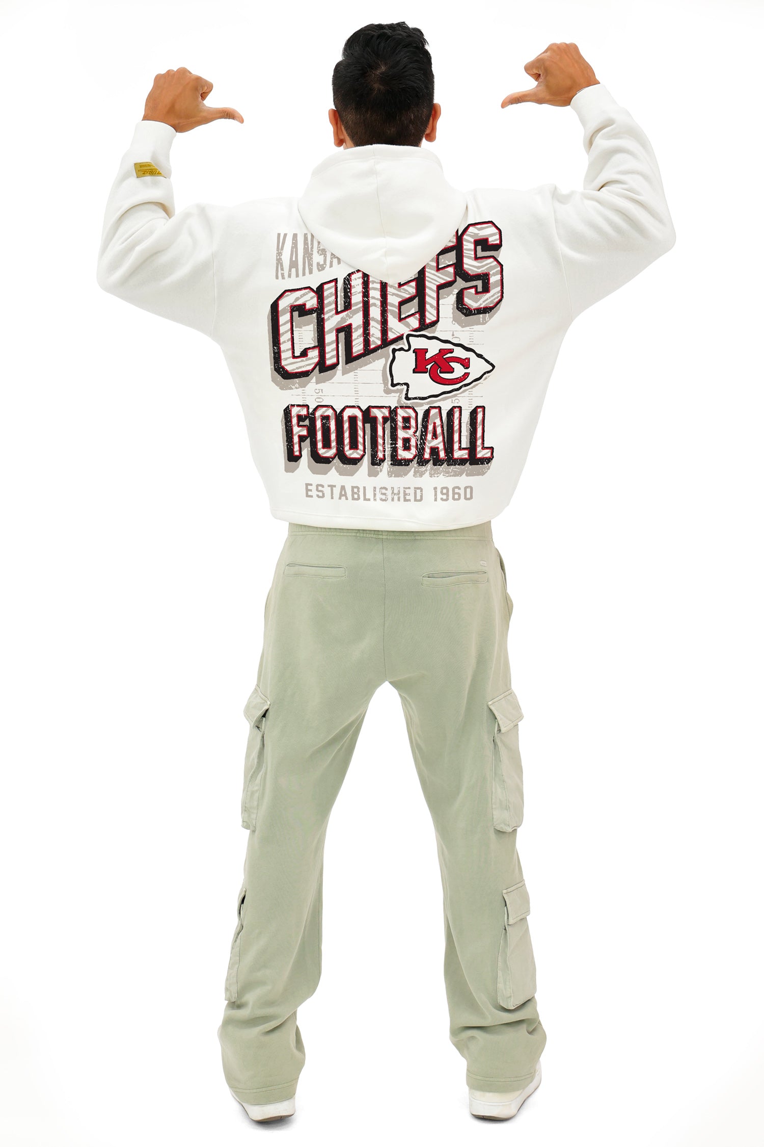 Zubaz NFL  UNISEX 90s Vintage First Down Drop Shoulder Hoodie- Off White, KANSAS CITY CHIEFS - Official NFL Chiefs Zubaz Appa