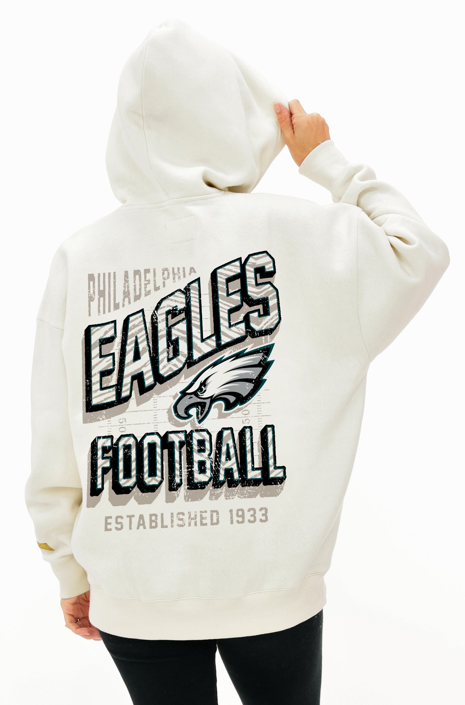 Zubaz NFL  UNISEX 90s Vintage First Down Drop Shoulder Hoodie- Off White, PHILADELPHIA EAGLES