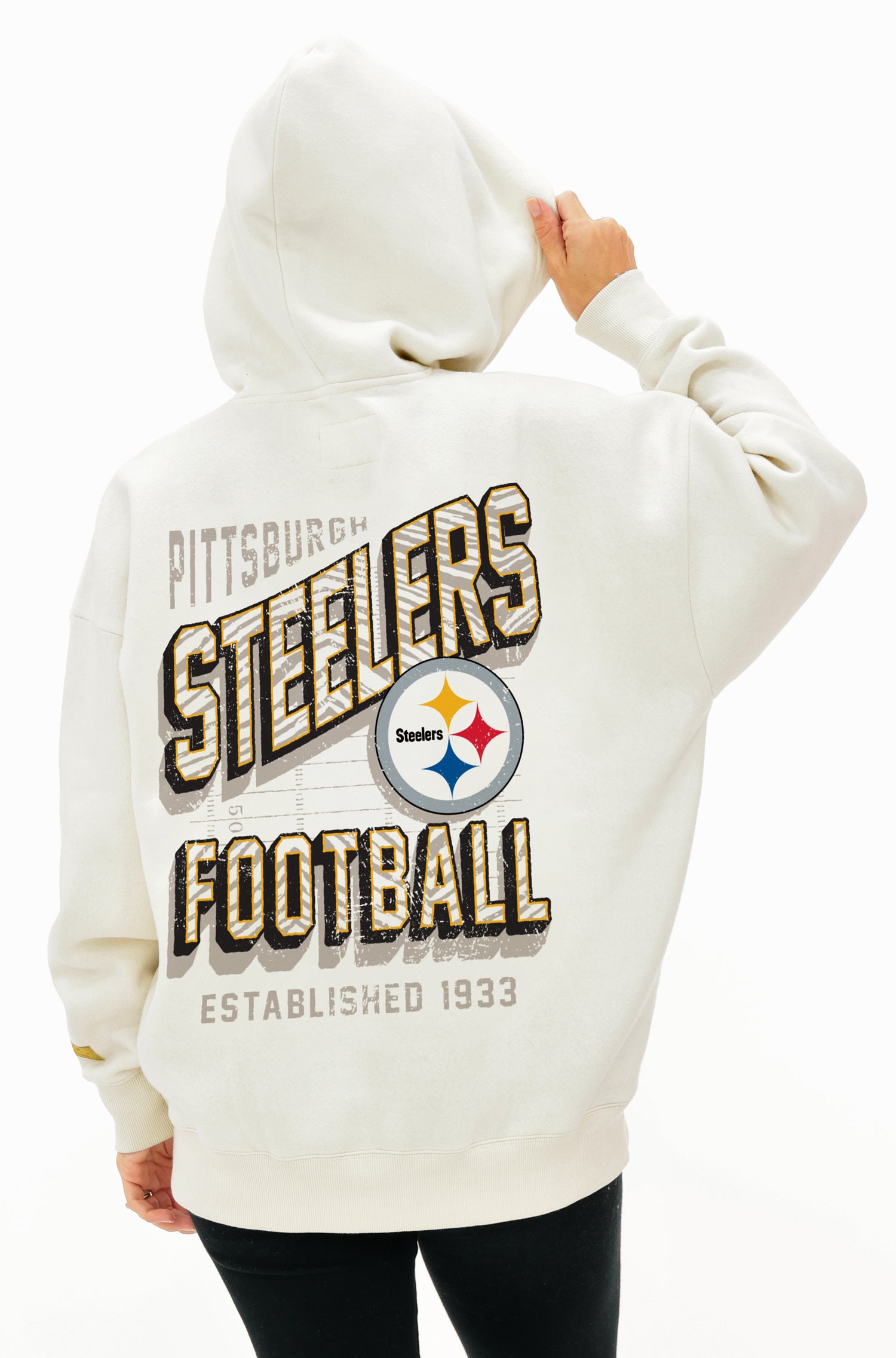 Zubaz NFL  UNISEX 90s Vintage First Down Drop Shoulder Hoodie- Off White, PITTSBURGH STEELERS - Official NFL Steelers Zubaz A