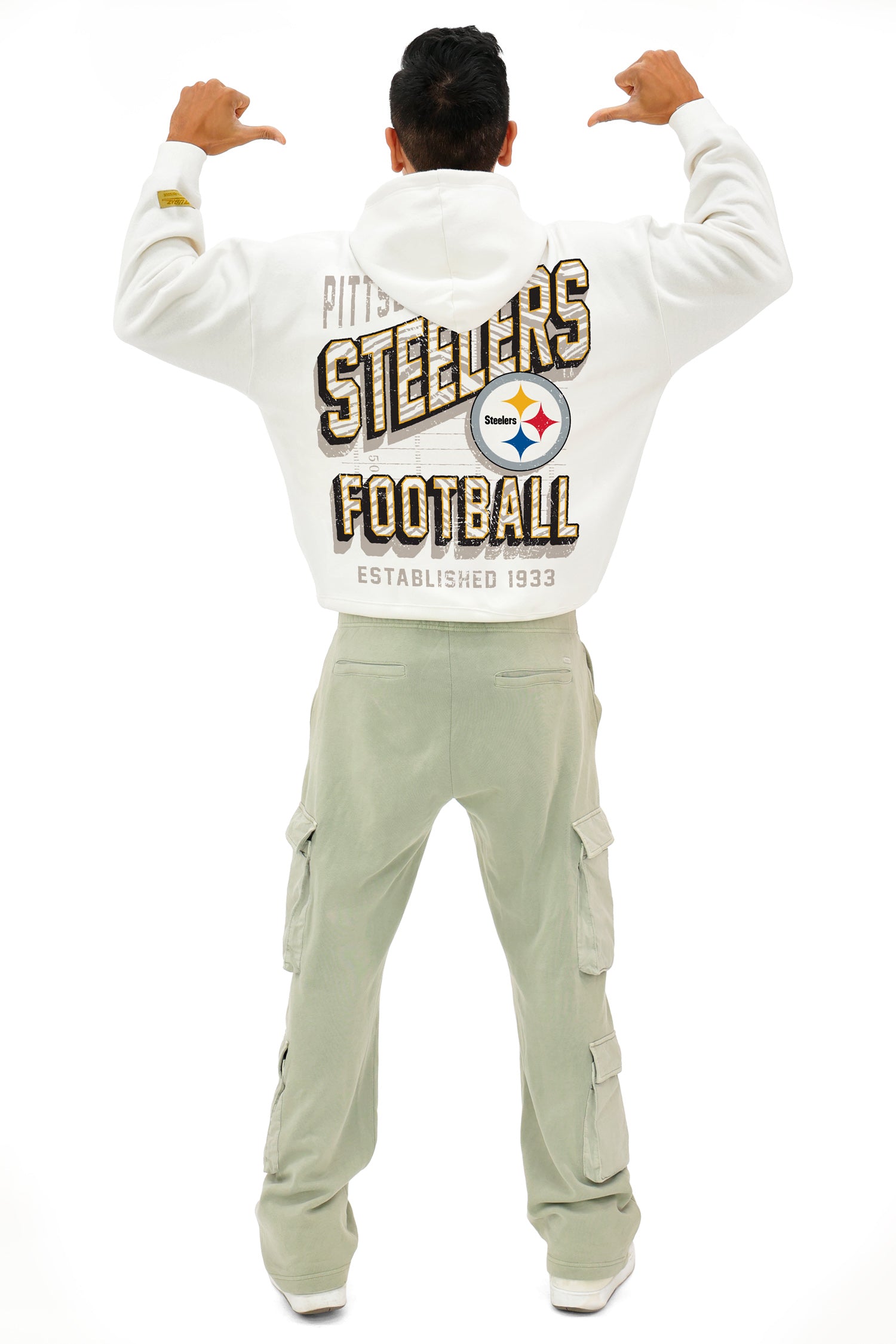 Zubaz NFL  UNISEX 90s Vintage First Down Drop Shoulder Hoodie- Off White, PITTSBURGH STEELERS - Official NFL Steelers Zubaz A