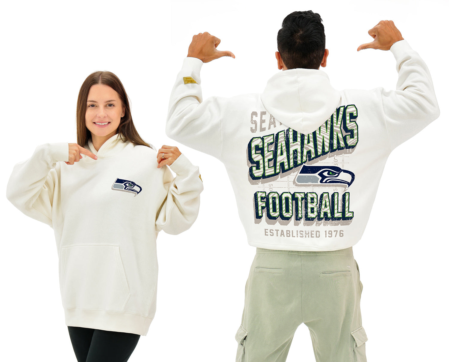 Zubaz NFL UNISEX 90s Vintage First Down Drop Shoulder Hoodie- Off Whit