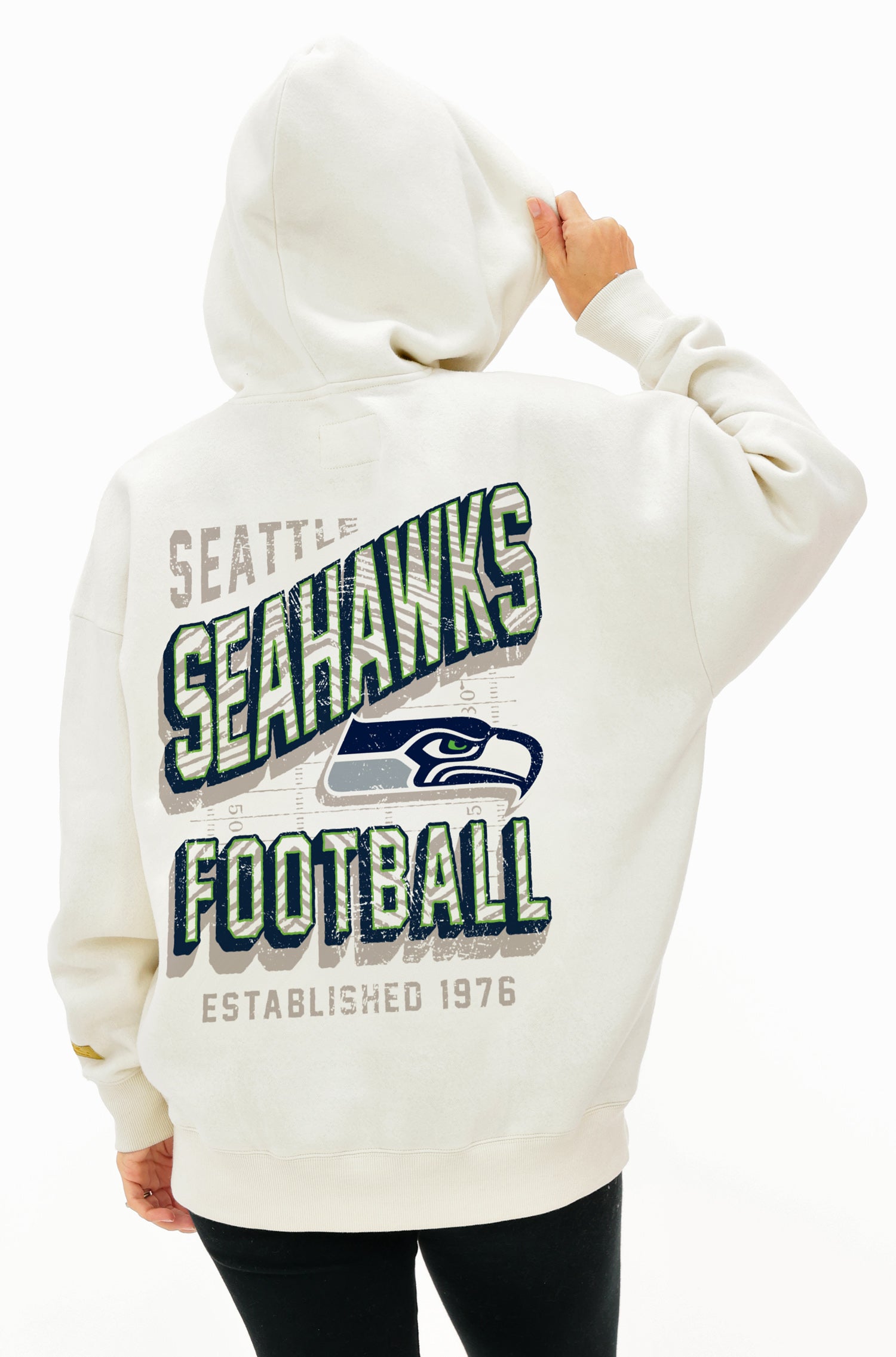 Zubaz NFL UNISEX 90s Vintage First Down Drop Shoulder Hoodie- Off Whit