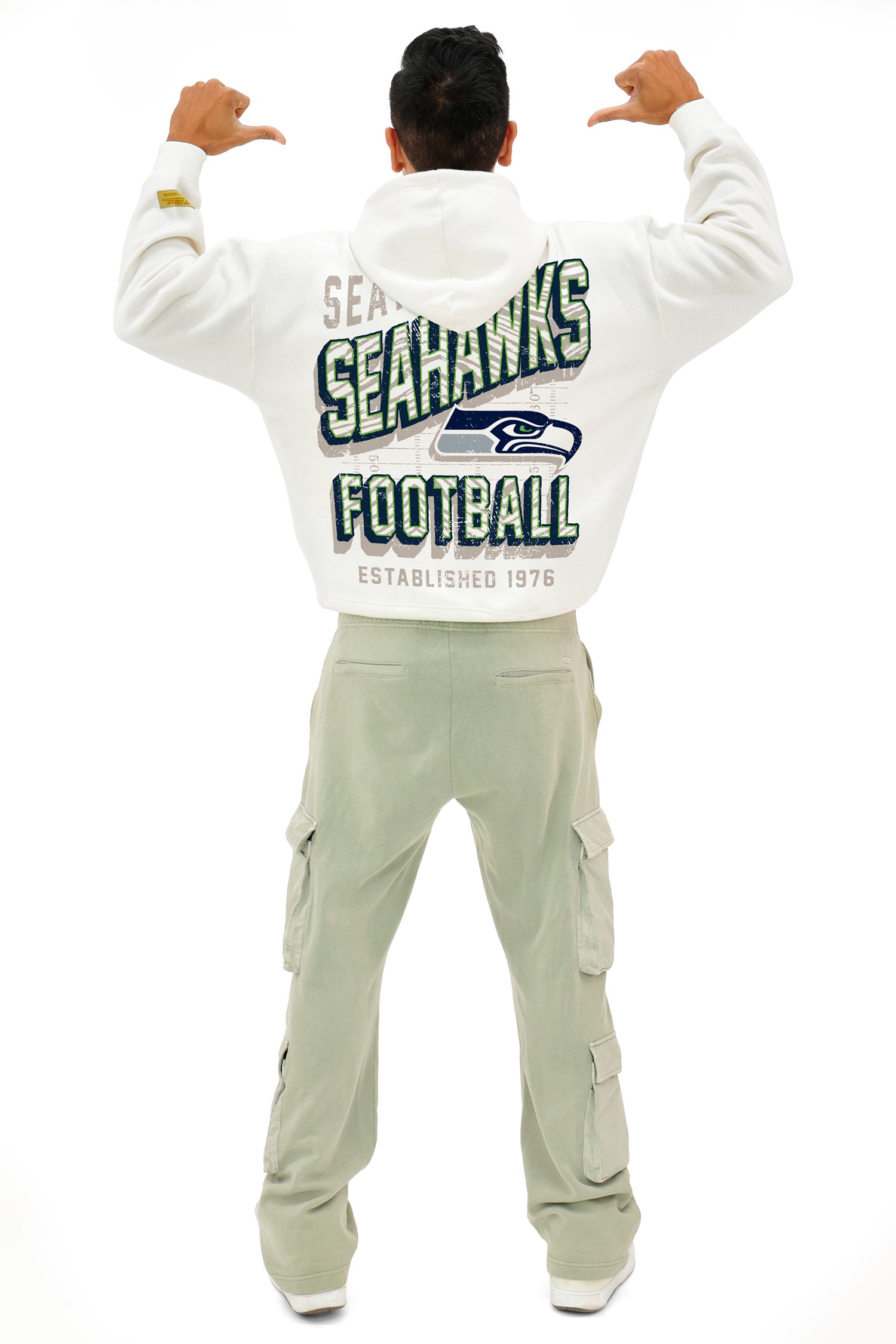 Zubaz NFL UNISEX 90s Vintage First Down Drop Shoulder Hoodie- Off Whit