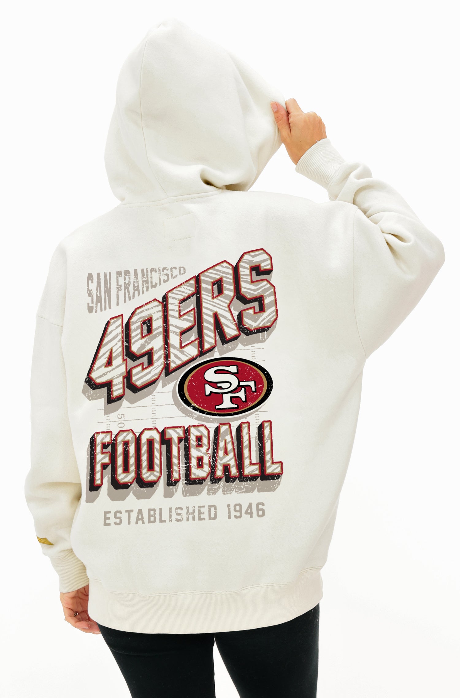Zubaz NFL  UNISEX 90s Vintage First Down Drop Shoulder Hoodie- Off White, SAN FRANCISCO 49ERS - Official NFL 49ers Zubaz Appa