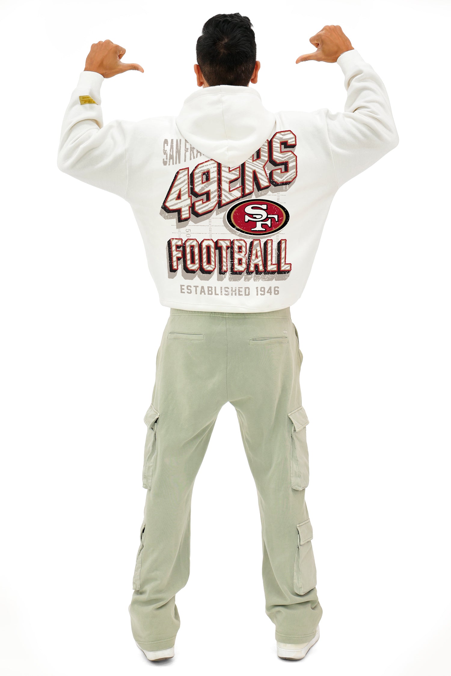 Zubaz NFL  UNISEX 90s Vintage First Down Drop Shoulder Hoodie- Off White, SAN FRANCISCO 49ERS - Official NFL 49ers Zubaz Appa