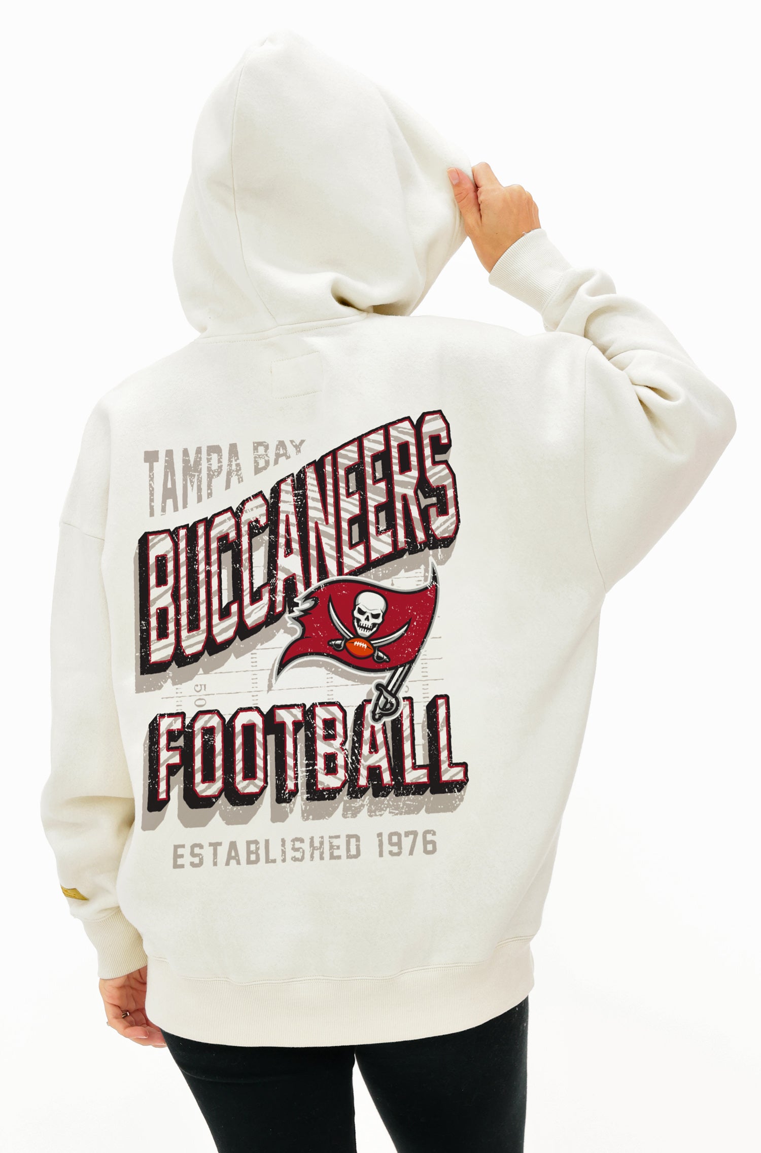 Zubaz NFL  UNISEX 90s Vintage First Down Drop Shoulder Hoodie- Off White, TAMPA BAY BUCCANEERS