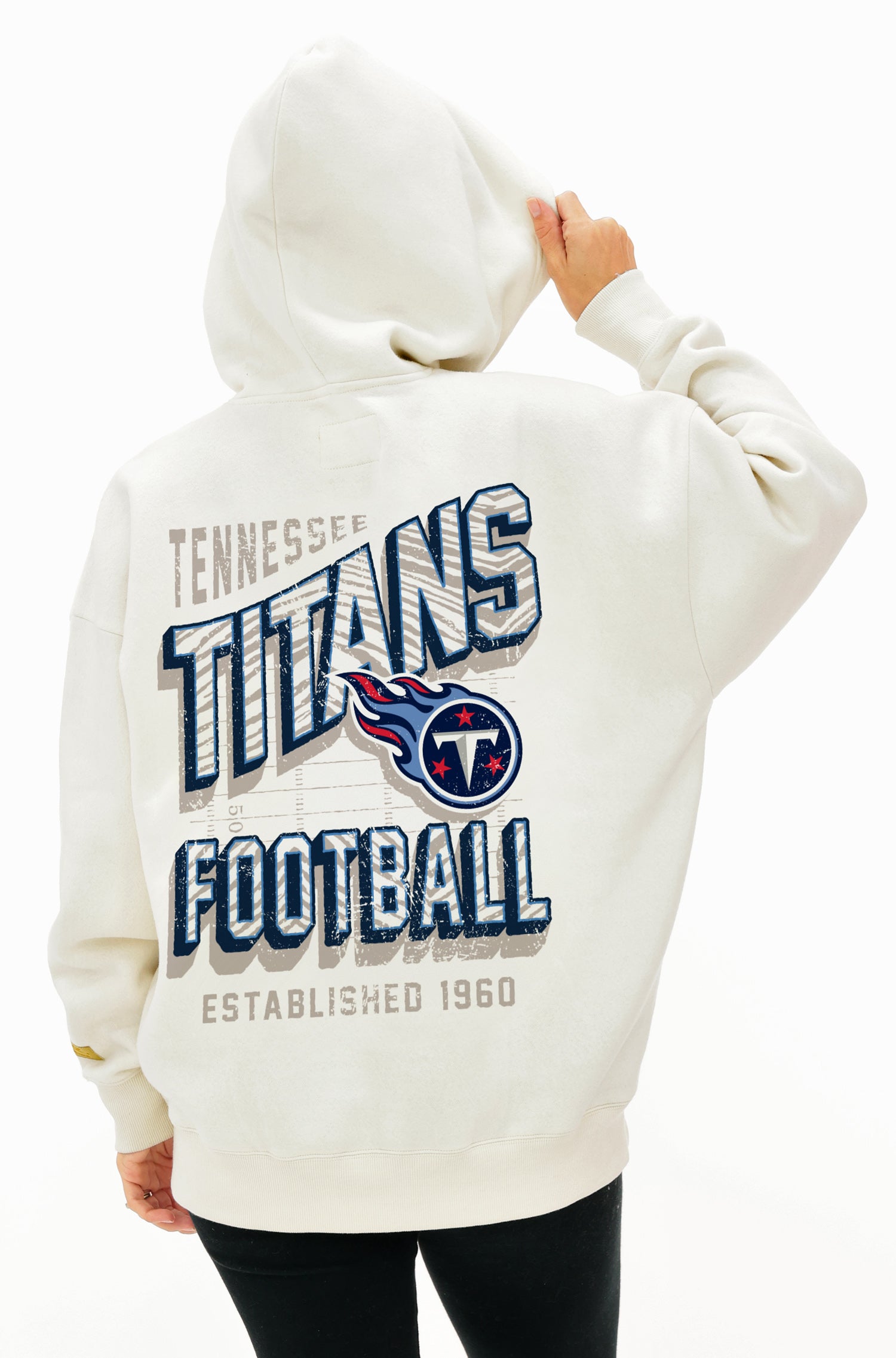 Zubaz NFL  UNISEX 90s Vintage First Down Drop Shoulder Hoodie- Off White, TENNESSEE TITANS