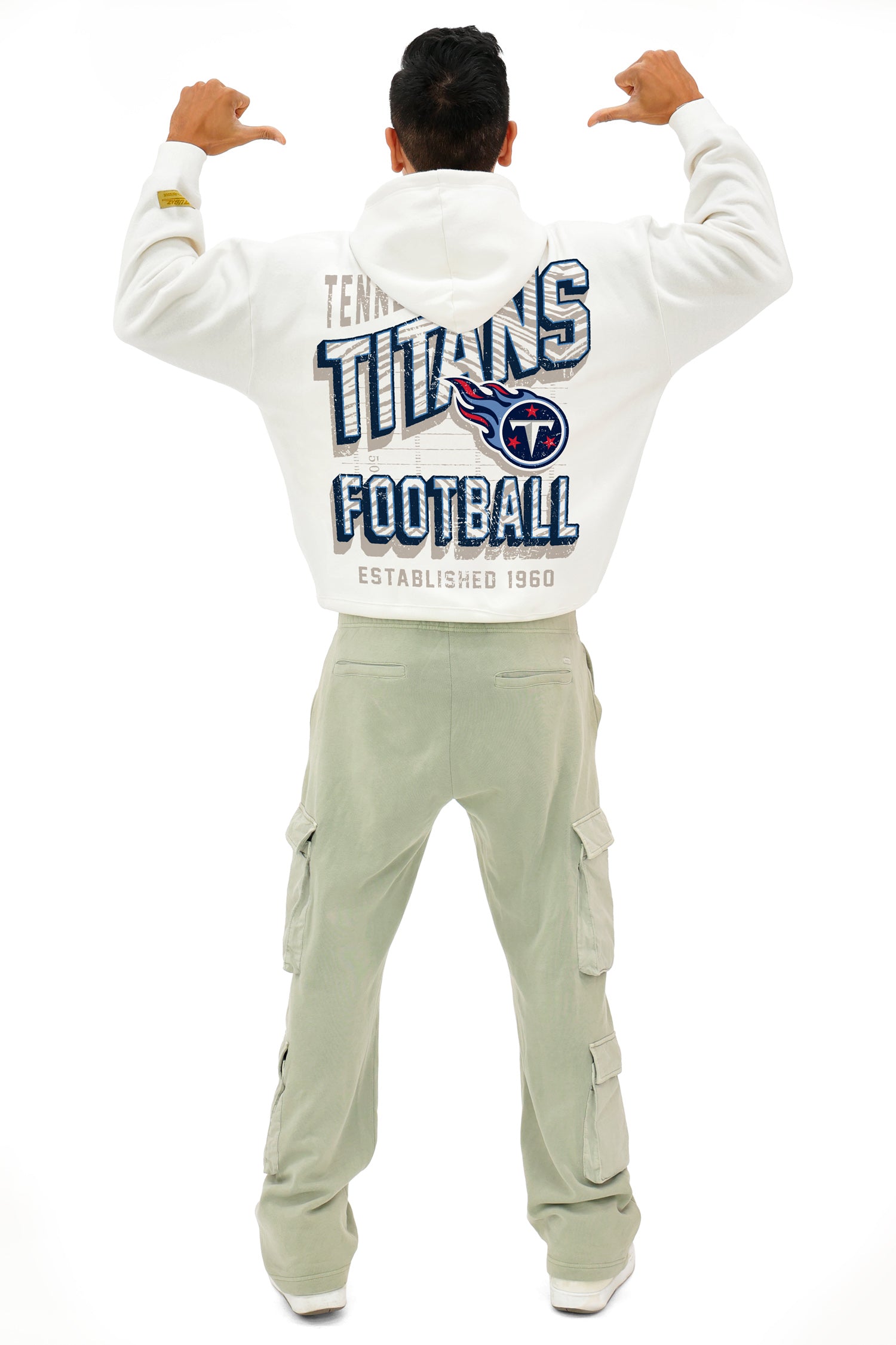 Zubaz NFL  UNISEX 90s Vintage First Down Drop Shoulder Hoodie- Off White, TENNESSEE TITANS