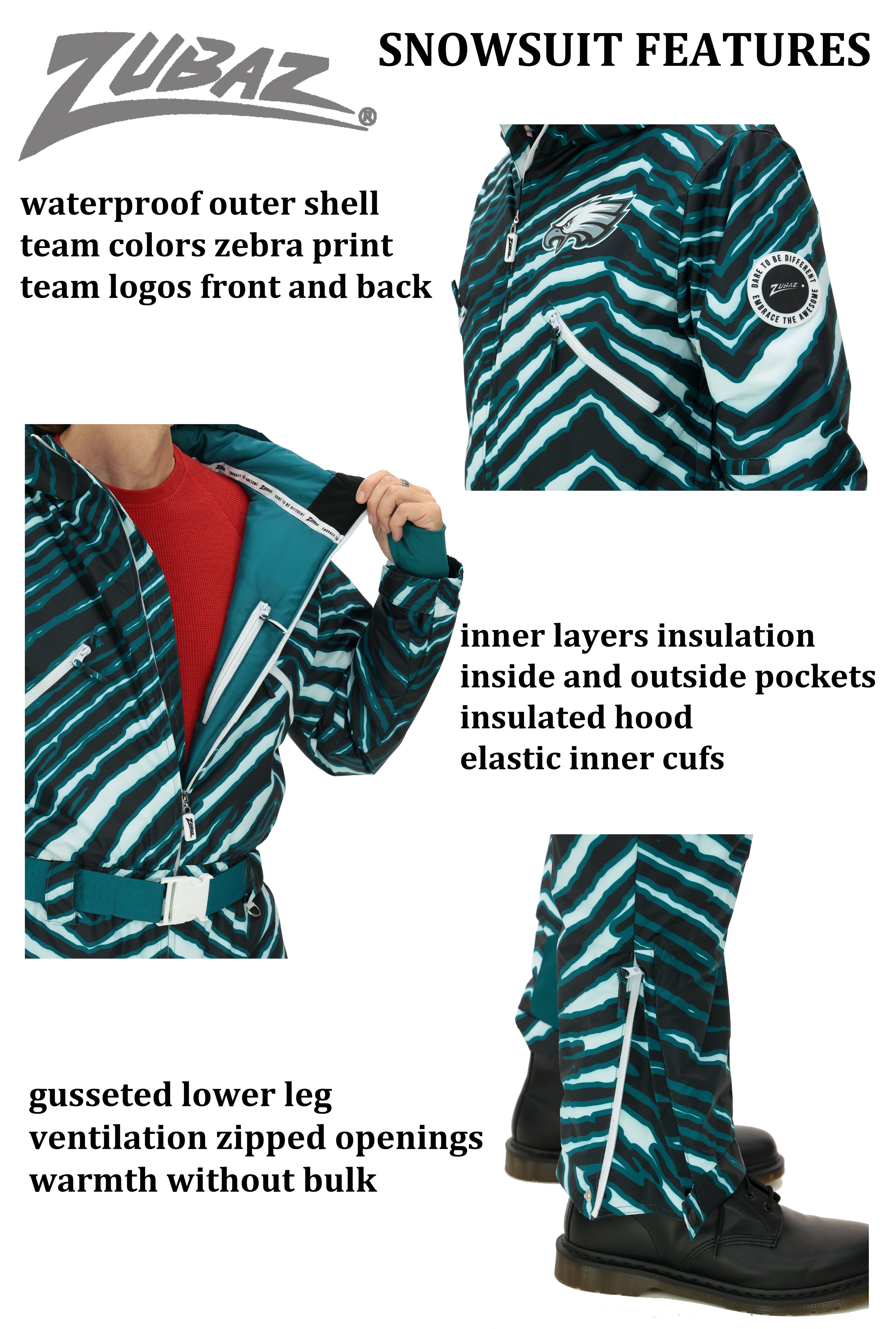 Zubaz NFL Kids Unisex Zebra Team Color Tundra Tux Snowsuit Jr, Philadelphia Eagles