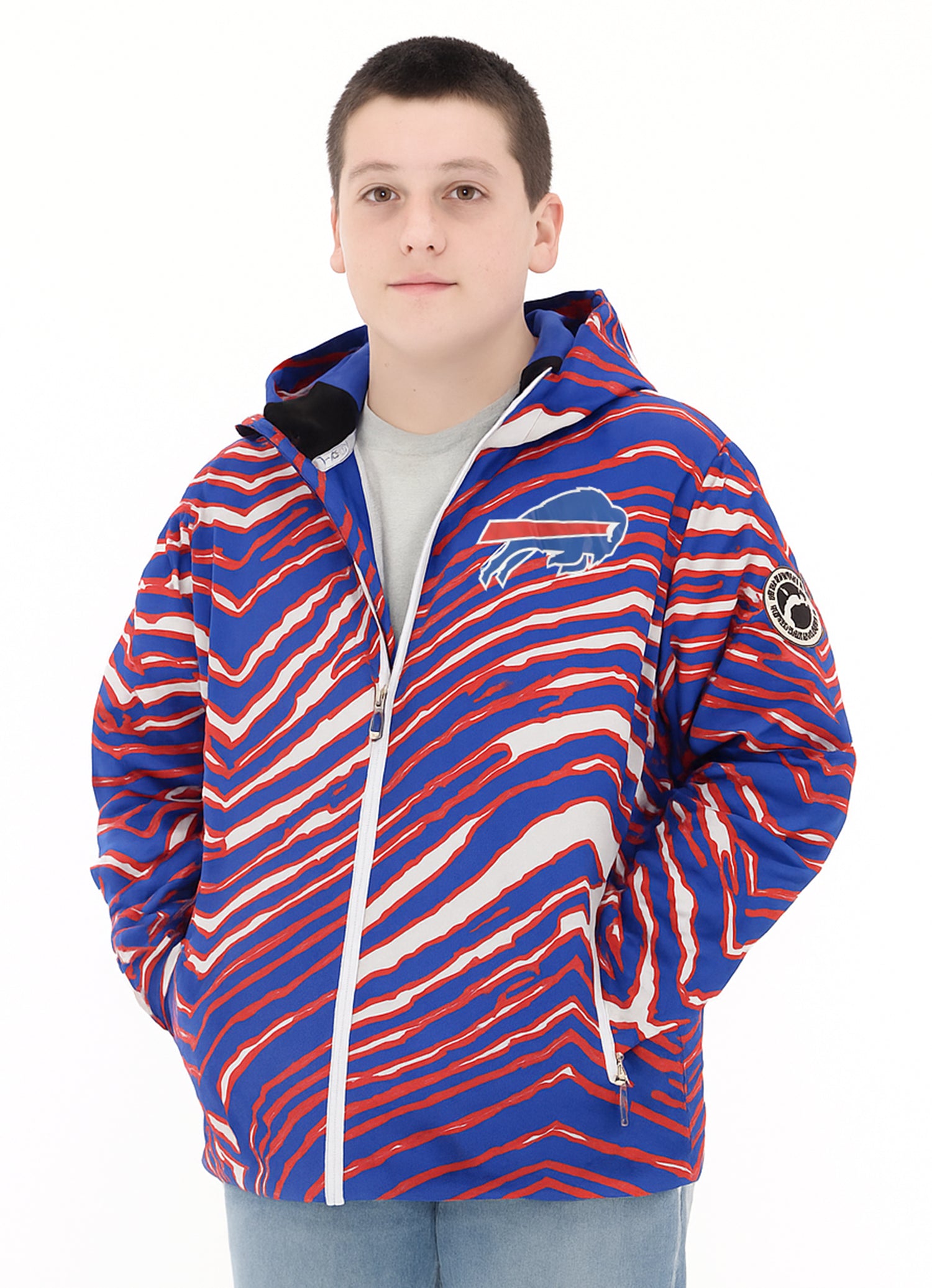 Zubaz NFL Kids Unisex Zebra Team Color Bleacher Blazer Jr Snow Jacket, Buffalo Bills