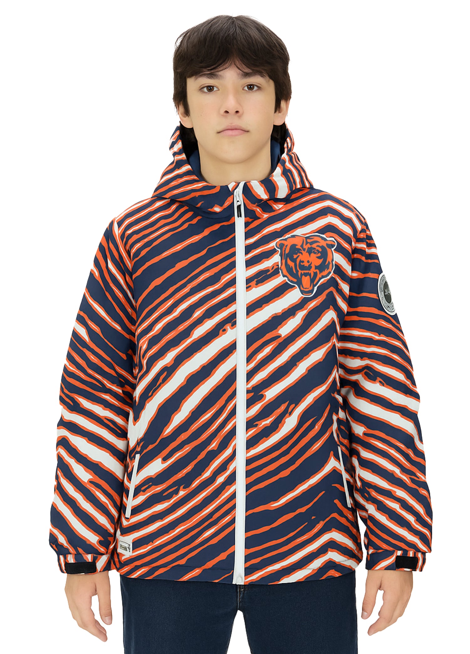 Zubaz NFL Kids Unisex Zebra Team Color Bleacher Blazer Jr Snow Jacket, Chicago Bears