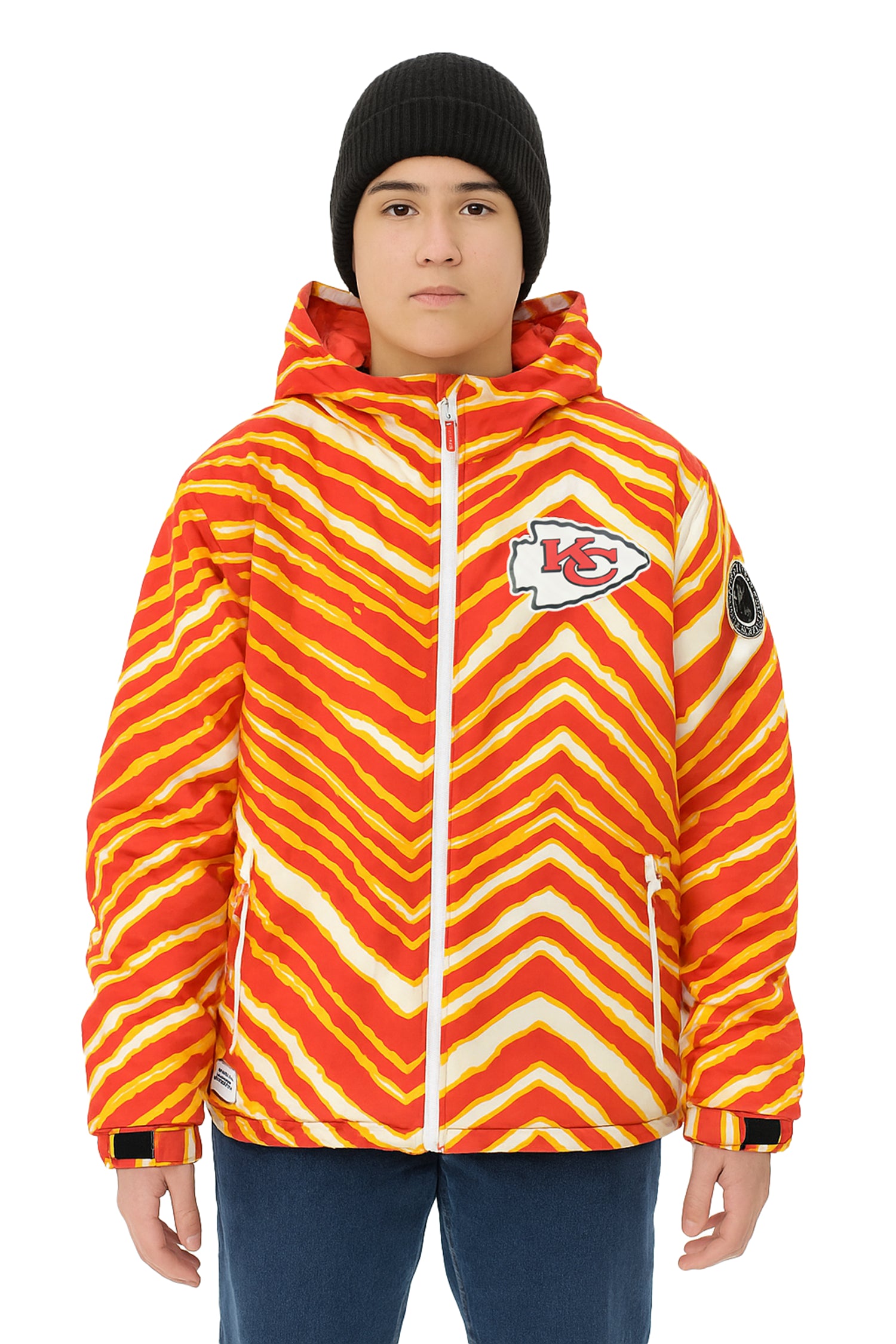 Zubaz NFL Kids Unisex Zebra Team Color Bleacher Blazer Jr Snow Jacket, Kansas City Chiefs