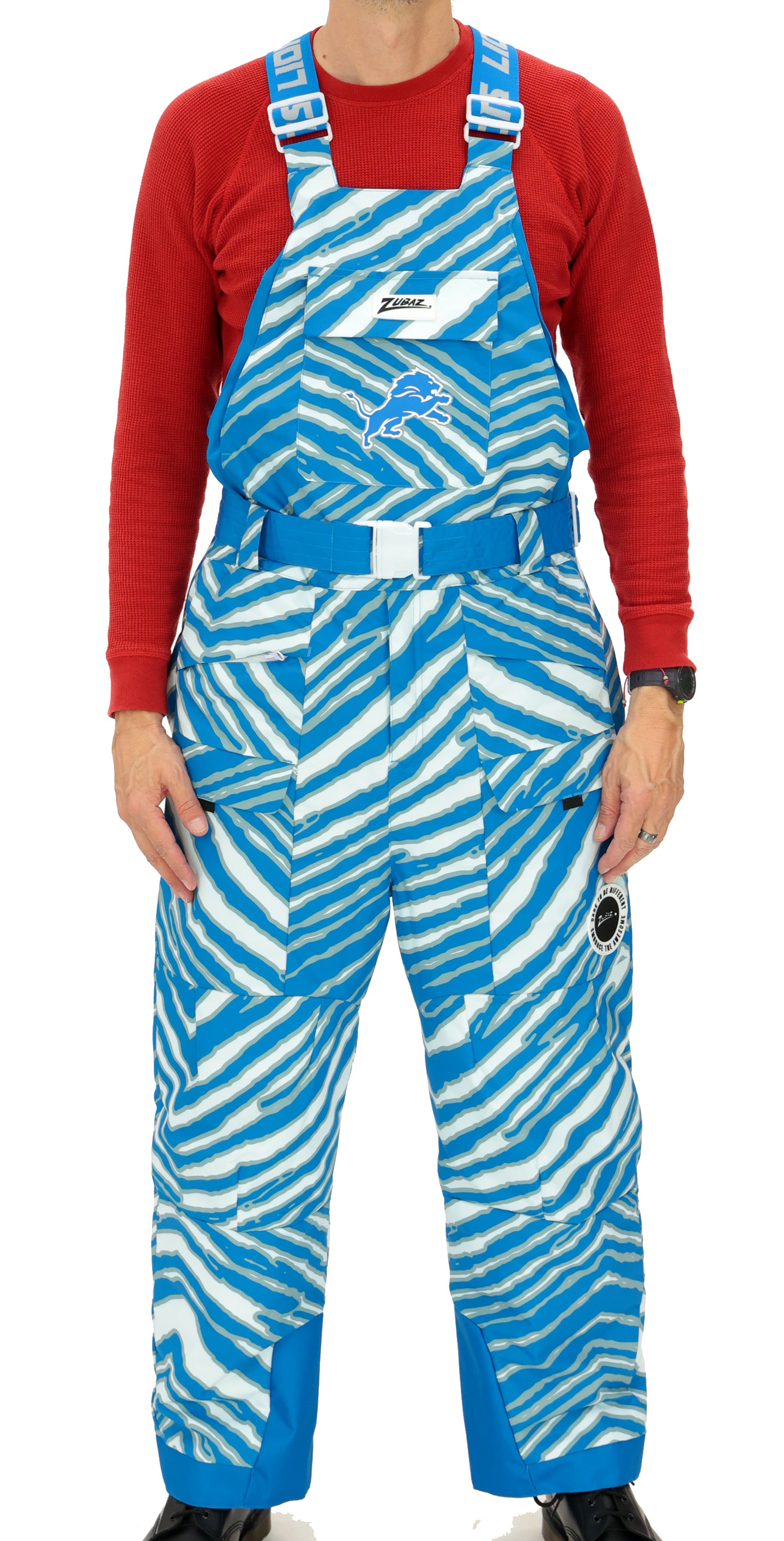 Zubaz NFL Kids Unisex Zebra Team Color Blizzard Snow Bib Jr, Detroit Lions