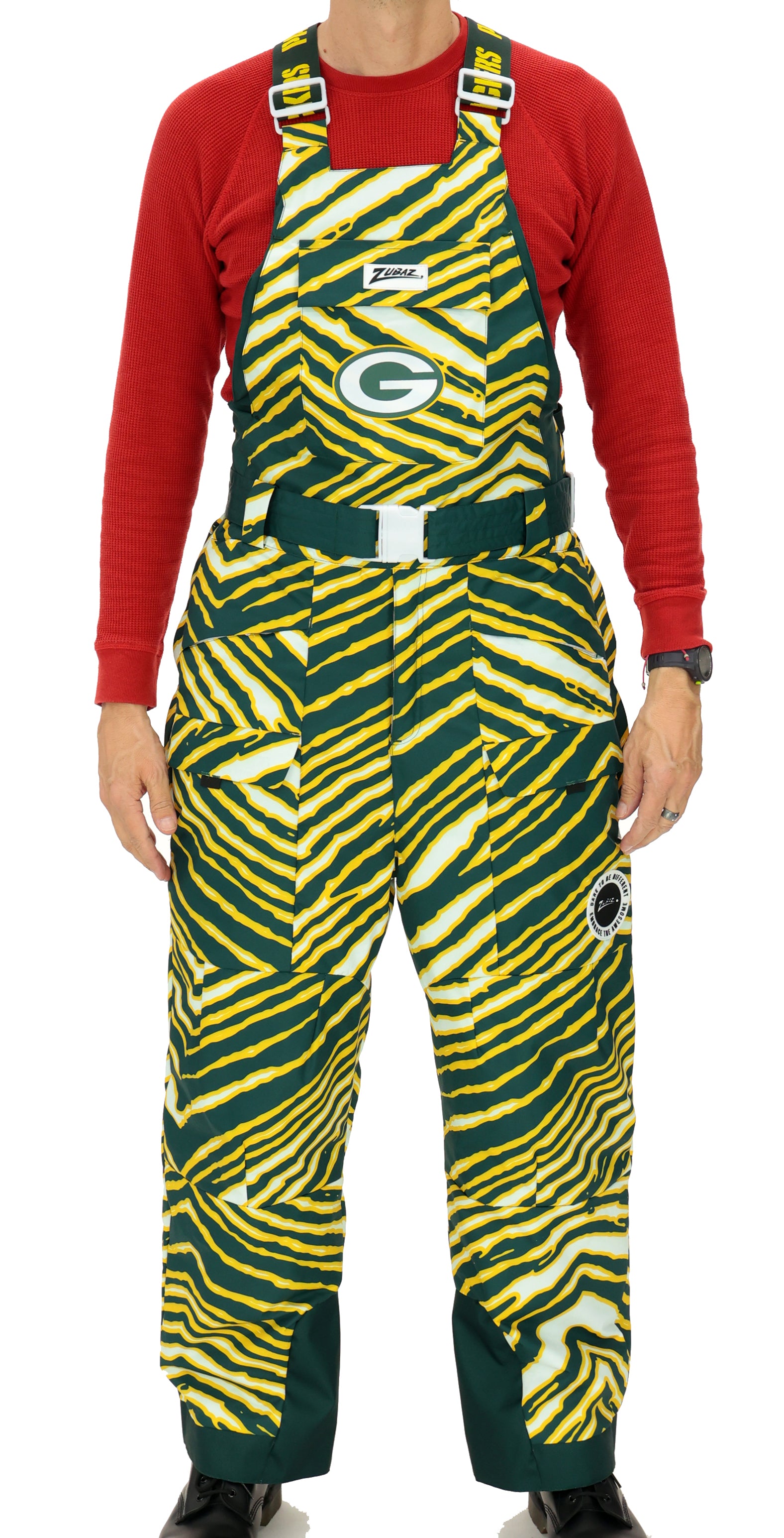 Zubaz NFL Kids Unisex Zebra Team Color Blizzard Snow Bib Jr, Green Bay
