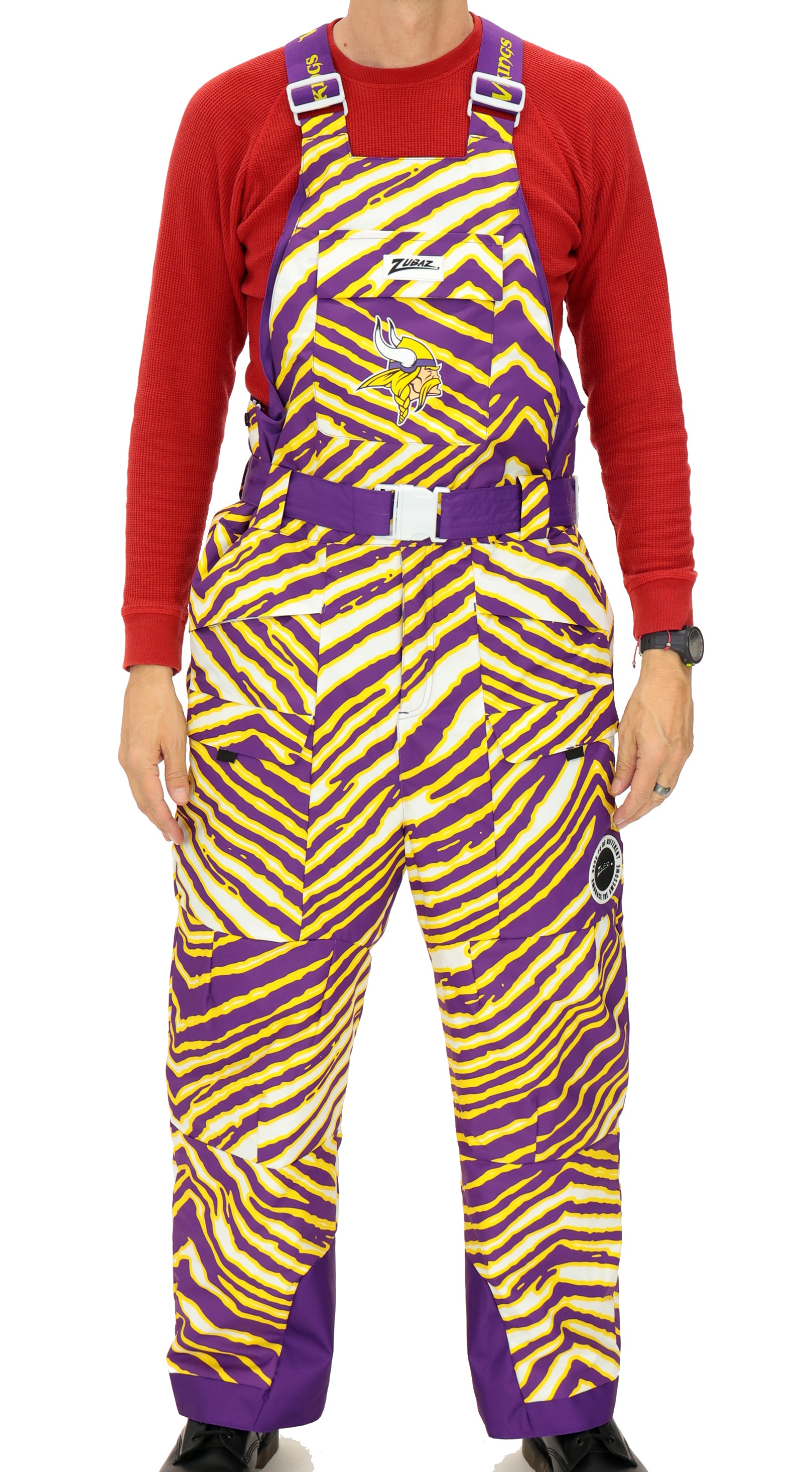 Zubaz NFL Kids Unisex Zebra Team Color Blizzard Snow Bib Jr, Minnesota Vikings