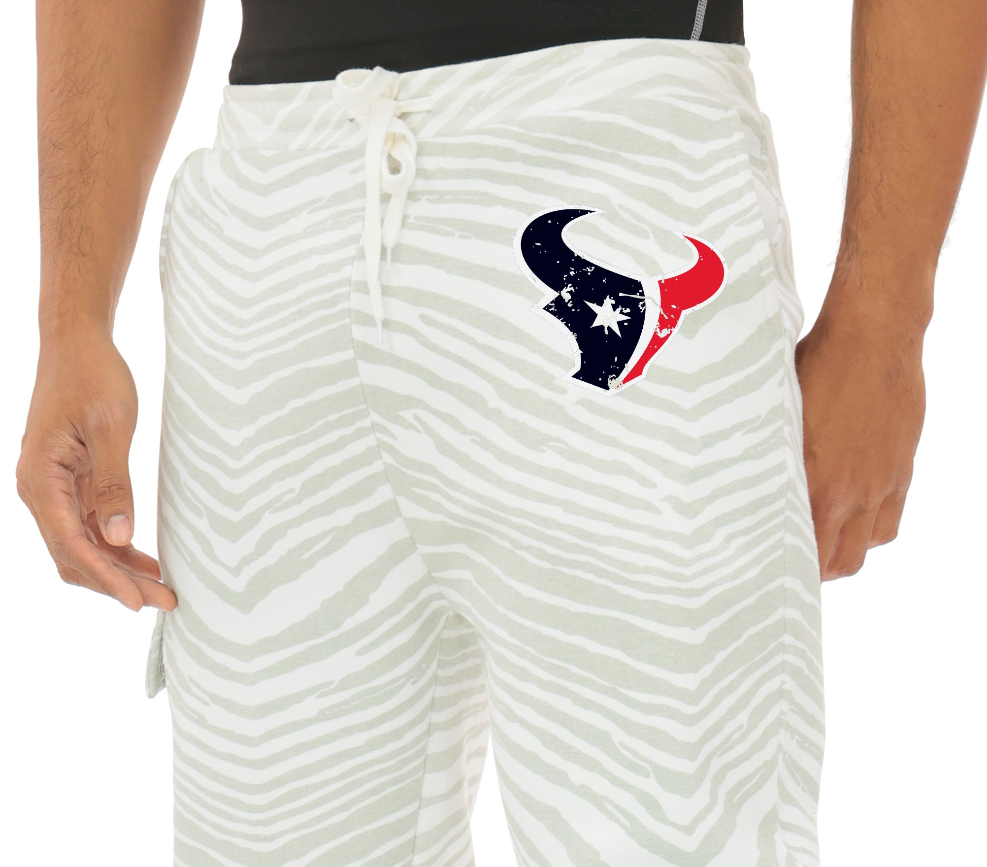 Zubaz NFL  UNISEX 90s Team Cargo Joggers - Zebra 2 Color, HOUSTON TEXANS