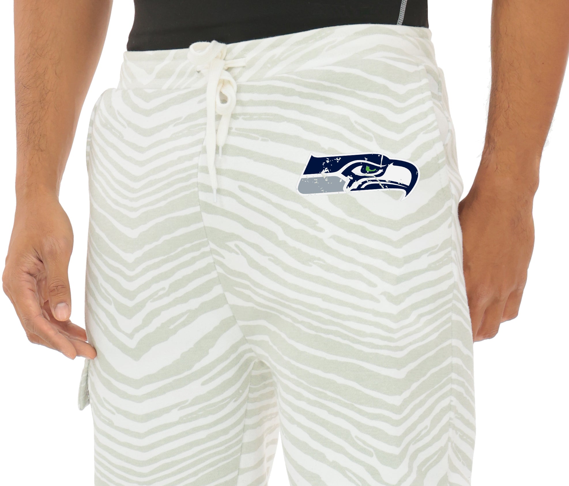 Zubaz NFL  UNISEX 90s Team Cargo Joggers - Zebra 2 Color, SEATTLE SEAHAWKS