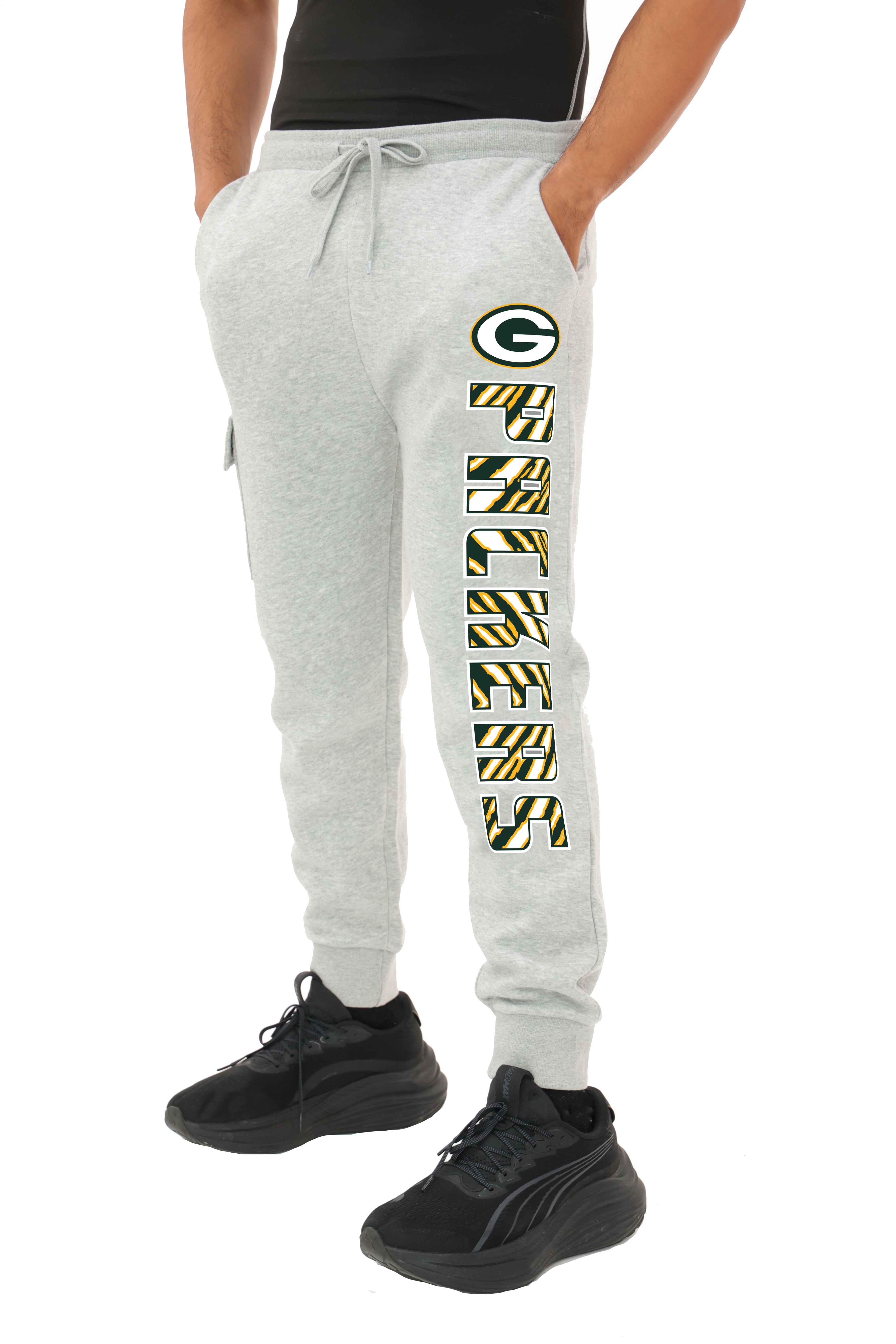 Zubaz NFL  MEN Cargo Joggers - Gray, GREEN BAY PACKERS