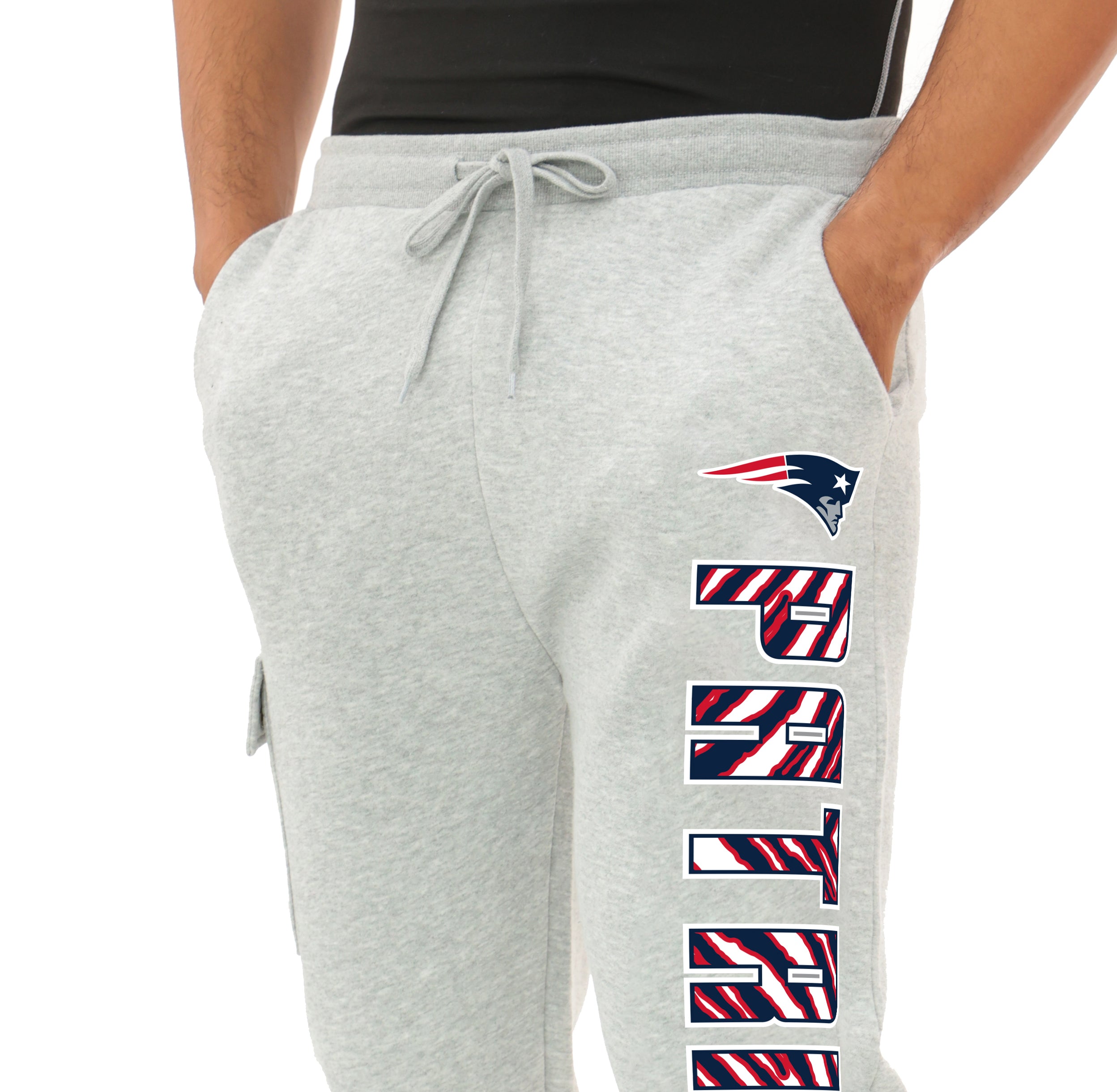 Zubaz NFL  MEN Cargo Joggers - Gray, NEW ENGLAND PATRIOTS