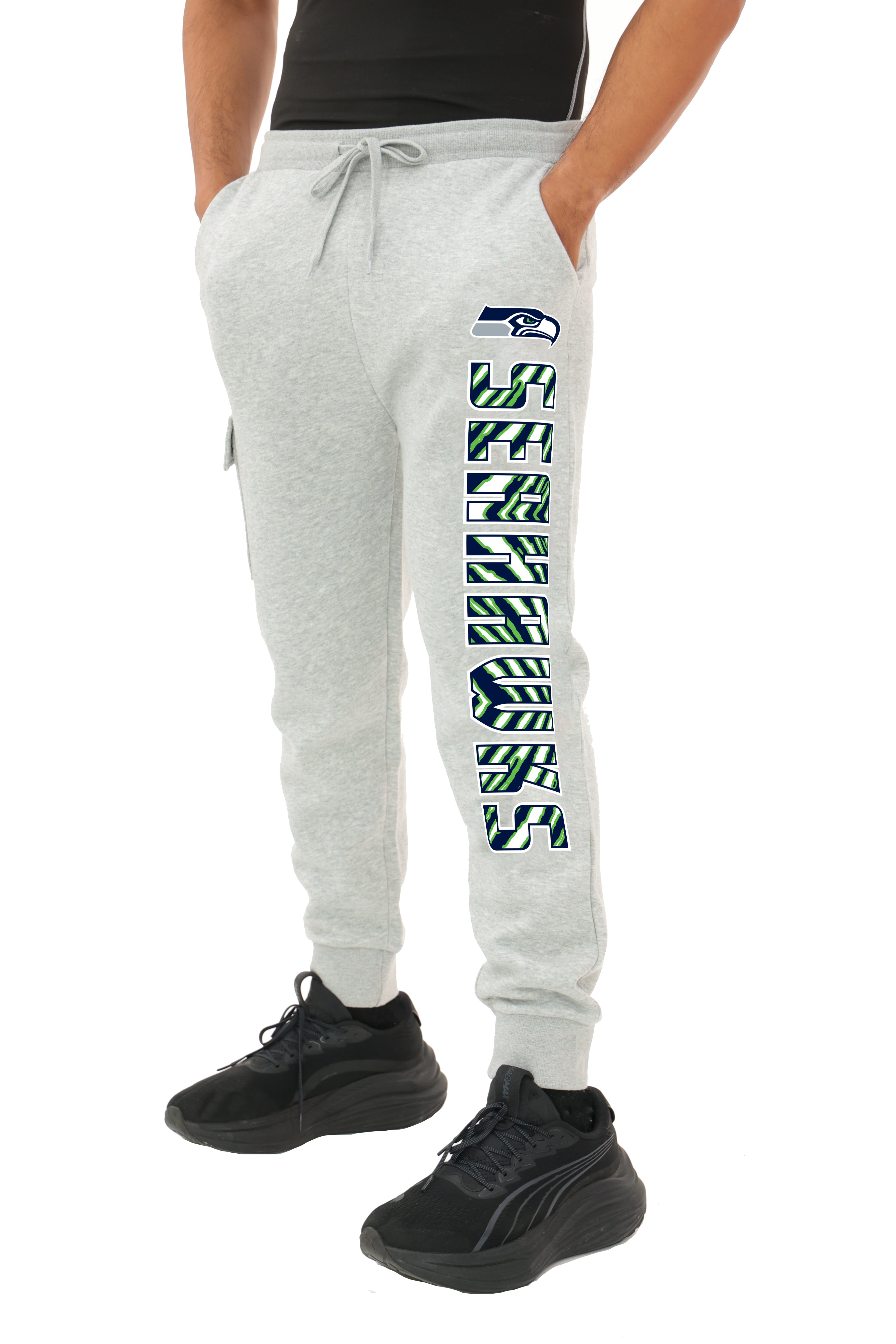 Zubaz NFL  MEN Cargo Joggers - Gray, SEATTLE SEAHAWKS