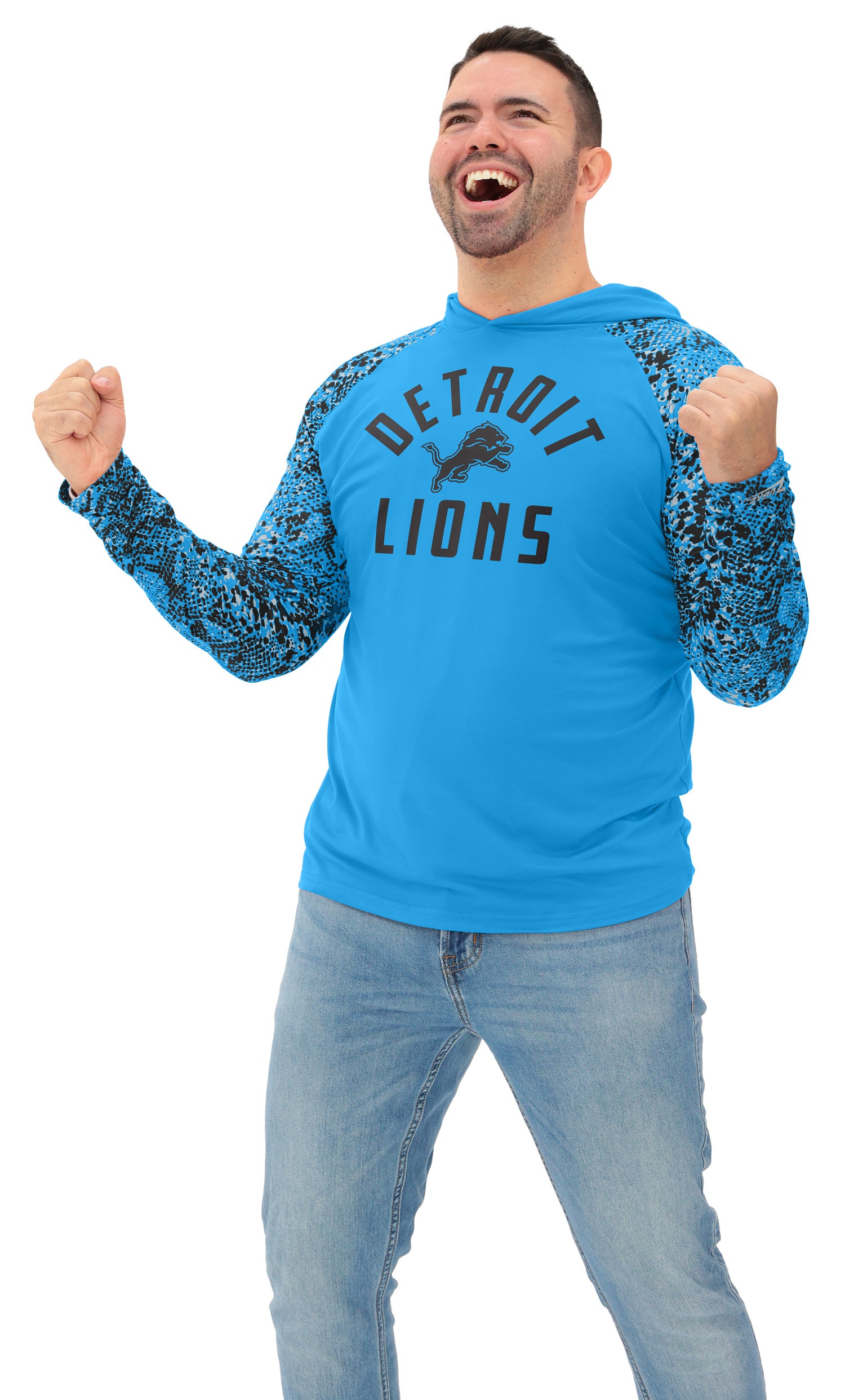 Zubaz NFL  Men's Formation Post Sleeves Lightweight Hoodie, DETROIT LIONS