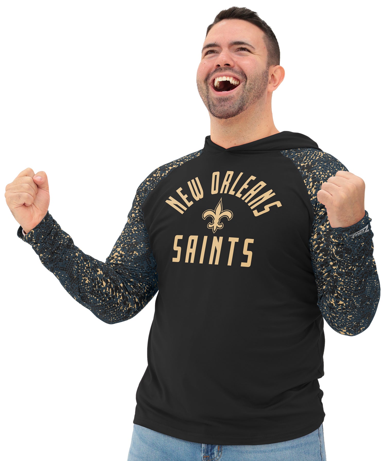 Zubaz NFL  Men's Formation Post Sleeves Lightweight Hoodie, NEW ORLEANS SAINTS