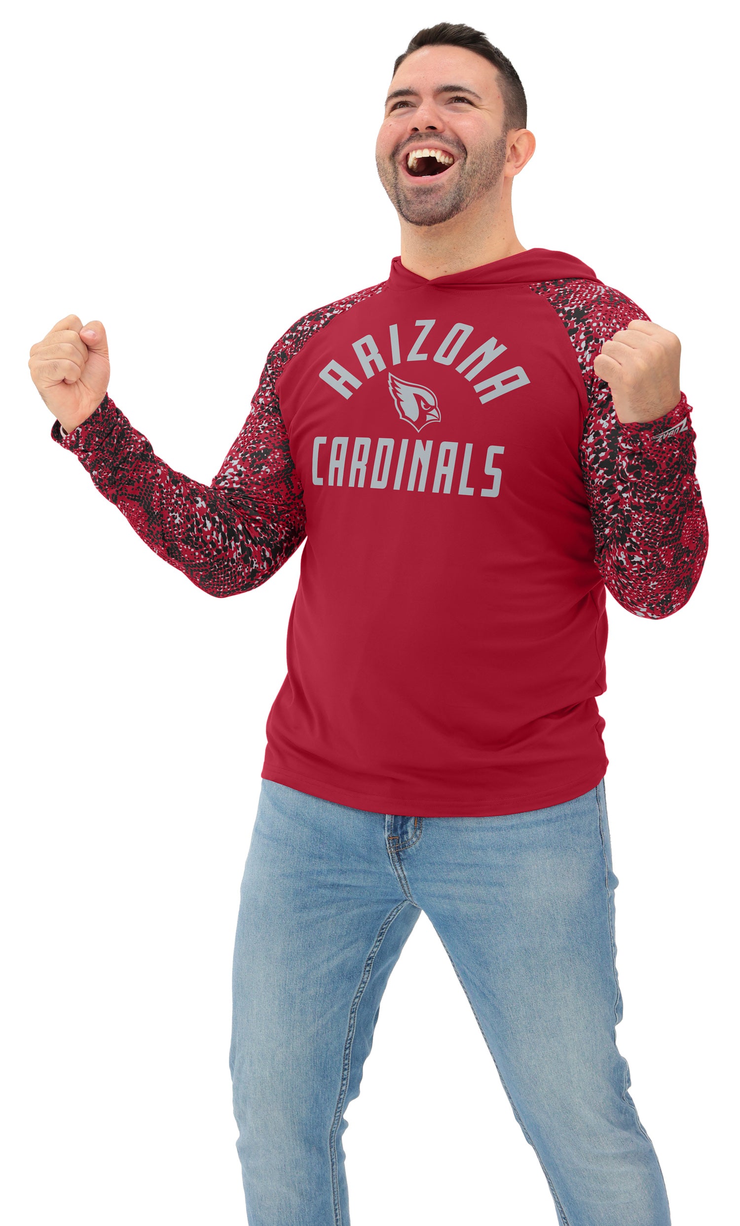 Zubaz NFL  Men's Formation Post Sleeves Lightweight Hoodie, ARIZONA CARDINALS