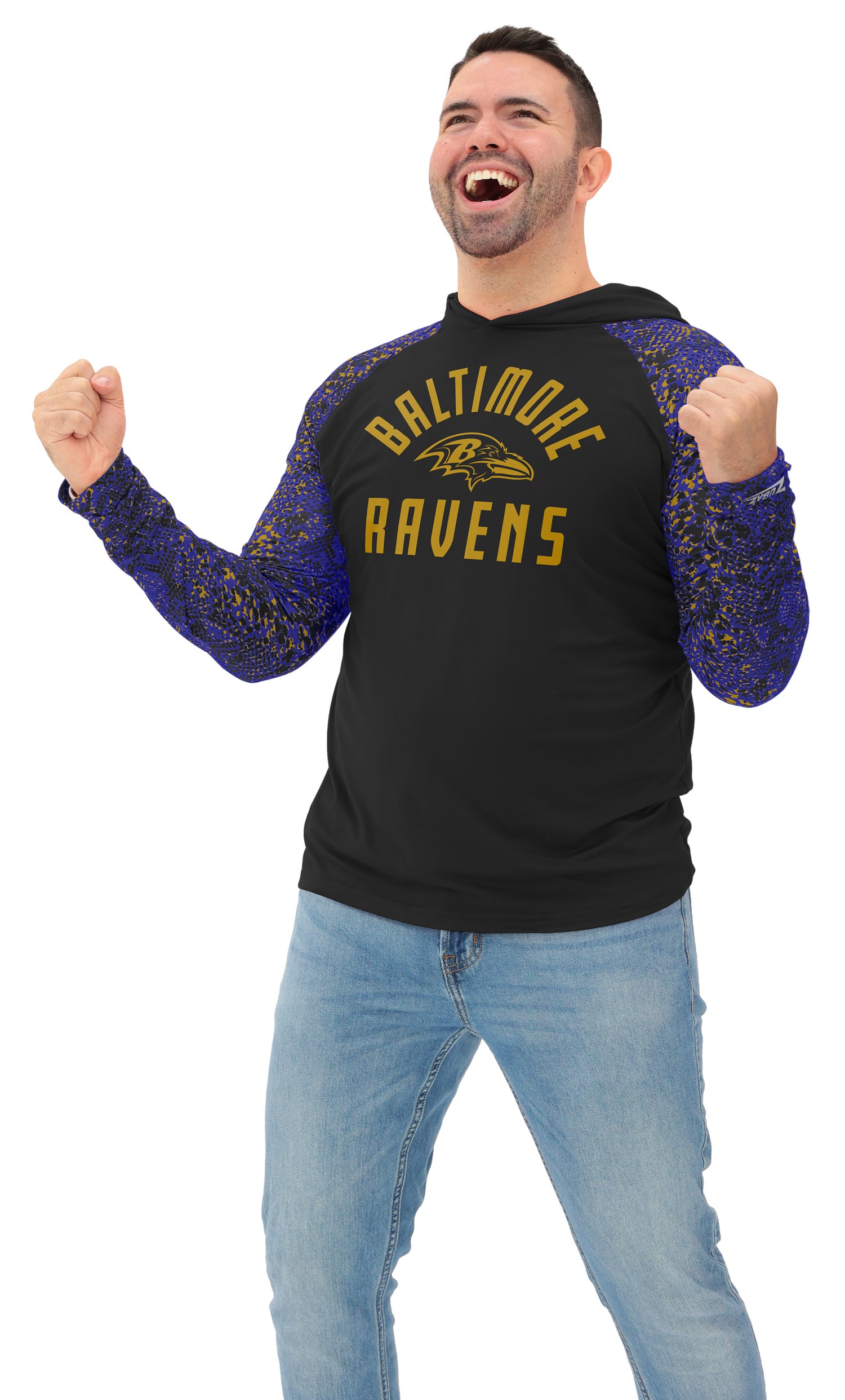 Zubaz NFL  Men's Formation Post Sleeves Lightweight Hoodie, BALTIMORE RAVENS