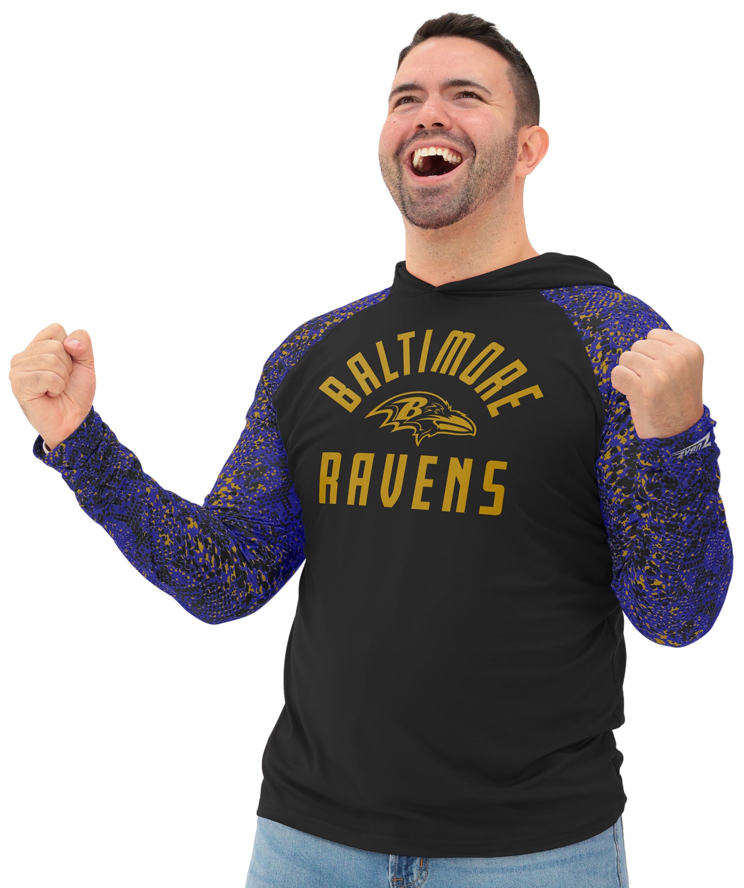 Zubaz NFL  Men's Formation Post Sleeves Lightweight Hoodie, BALTIMORE RAVENS