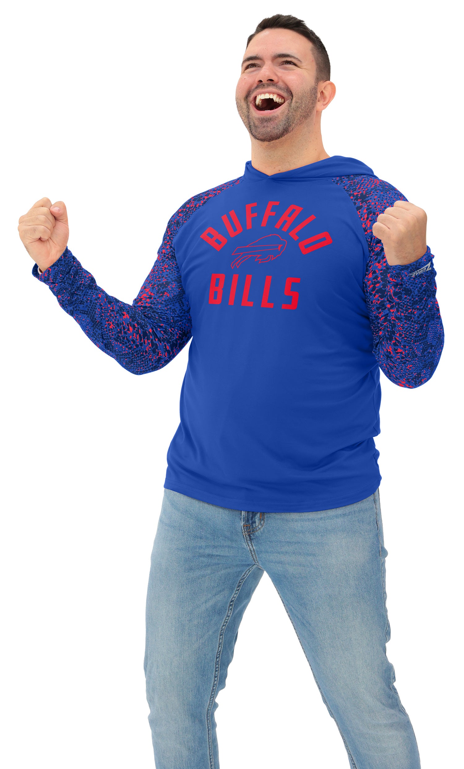 Zubaz NFL  Men's Formation Post Sleeves Lightweight Hoodie, BUFFALO BILLS