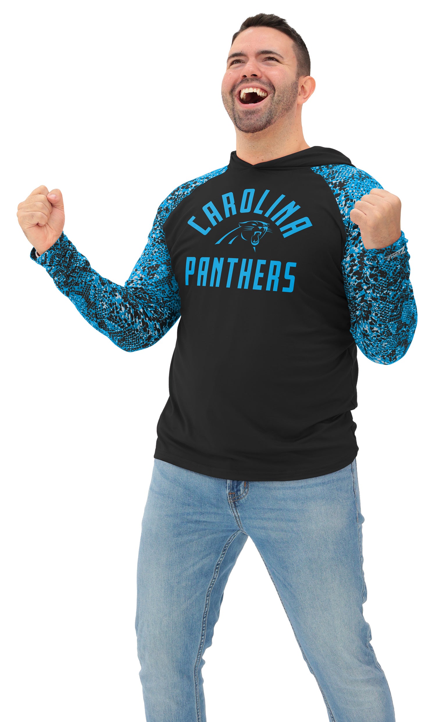 Zubaz NFL  Men's Formation Post Sleeves Lightweight Hoodie, CAROLINA PANTHERS