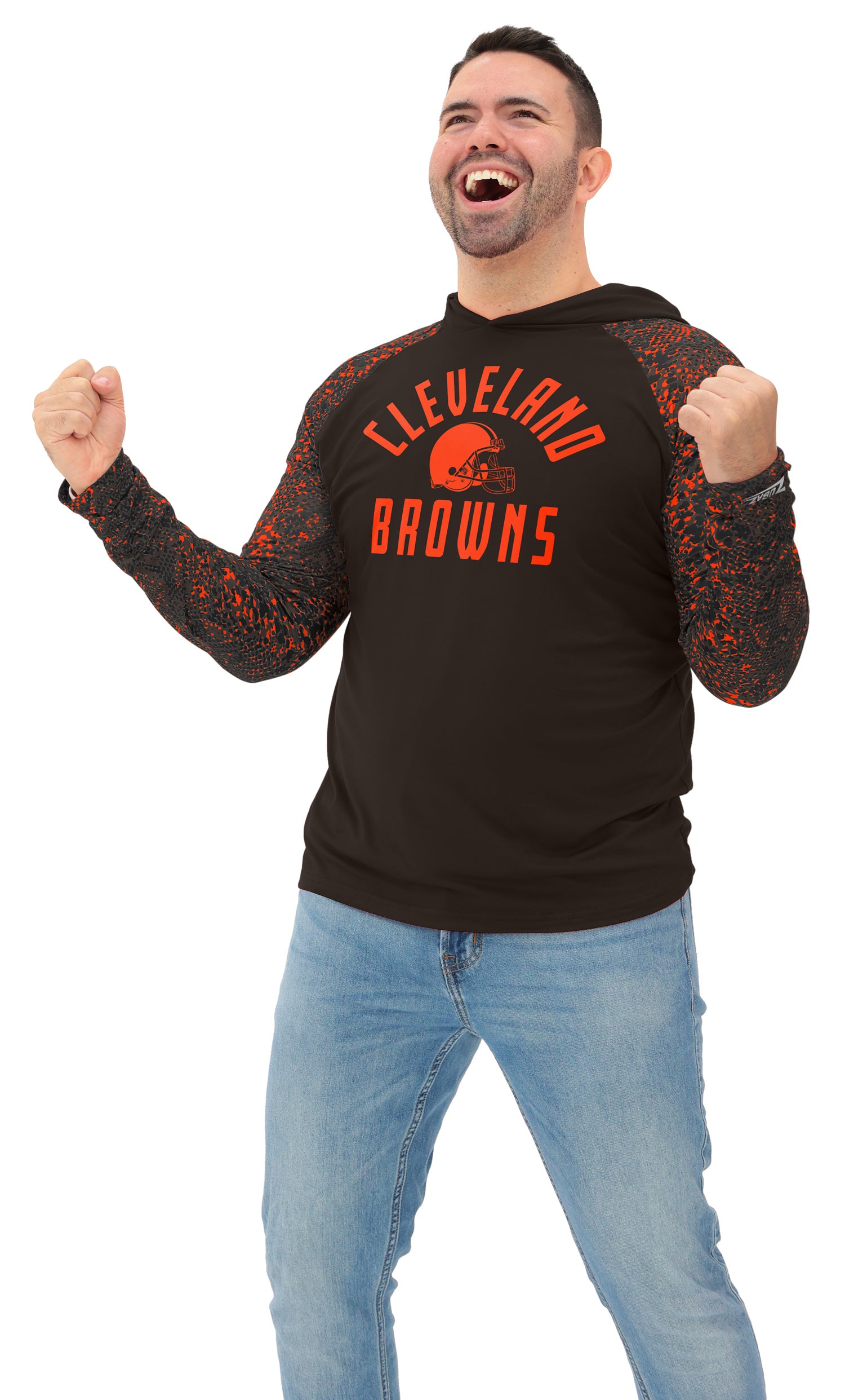 Zubaz NFL  Men's Formation Post Sleeves Lightweight Hoodie, CLEVELAND BROWNS