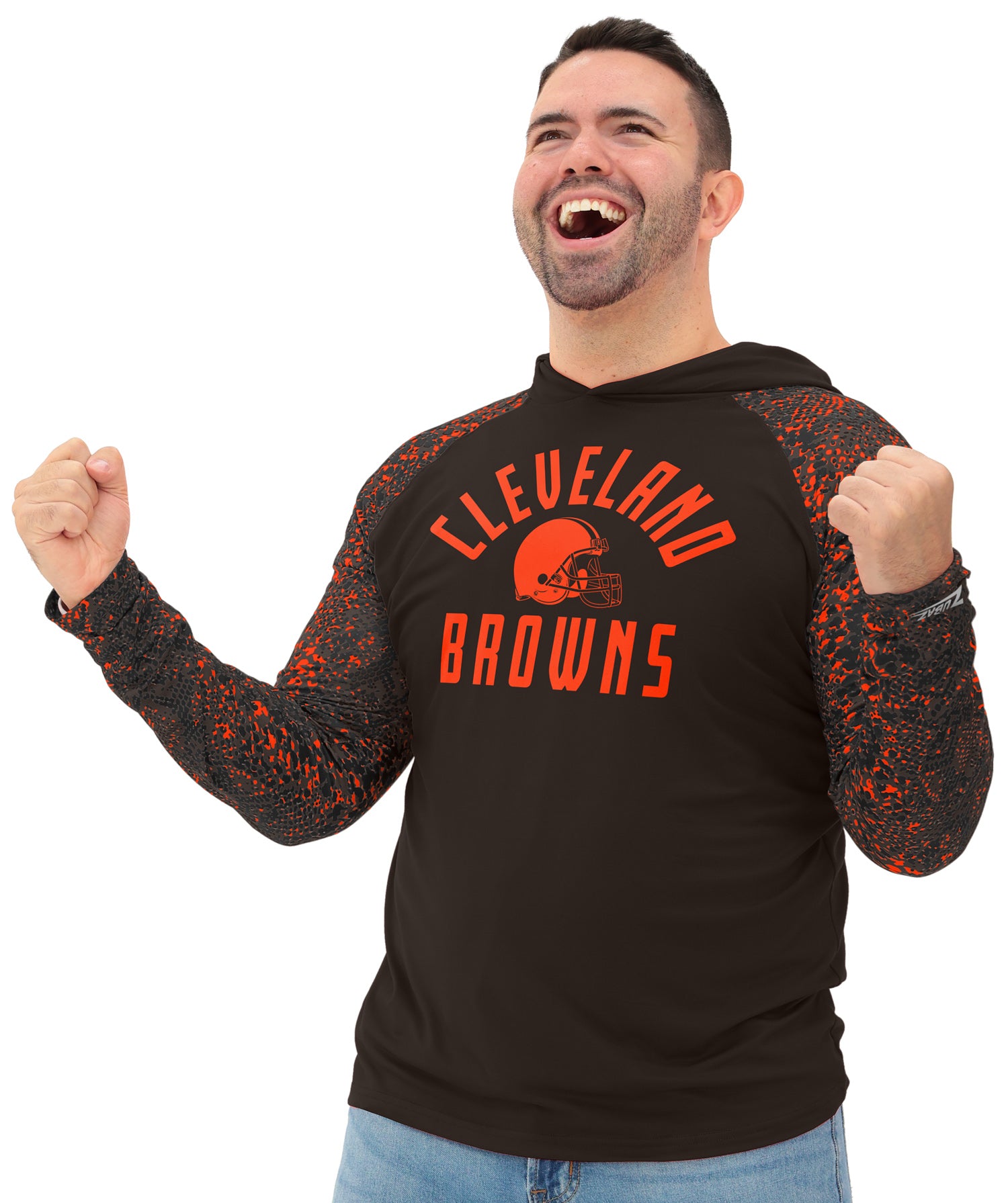 Zubaz NFL  Men's Formation Post Sleeves Lightweight Hoodie, CLEVELAND BROWNS