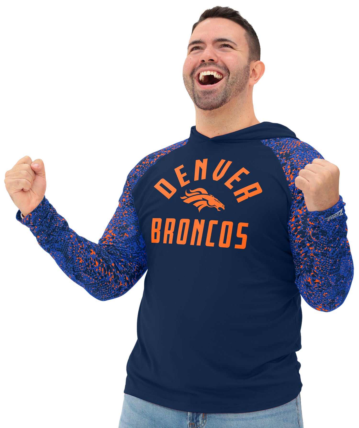 Zubaz NFL  Men's Formation Post Sleeves Lightweight Hoodie, DENVER BRONCOS