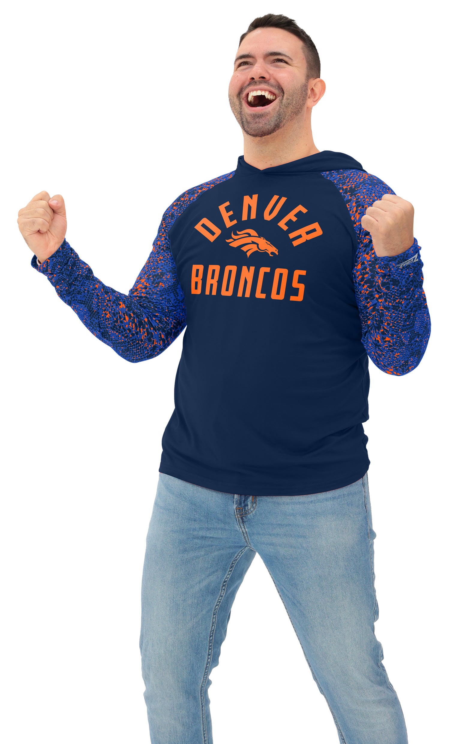 Zubaz NFL  Men's Formation Post Sleeves Lightweight Hoodie, DENVER BRONCOS