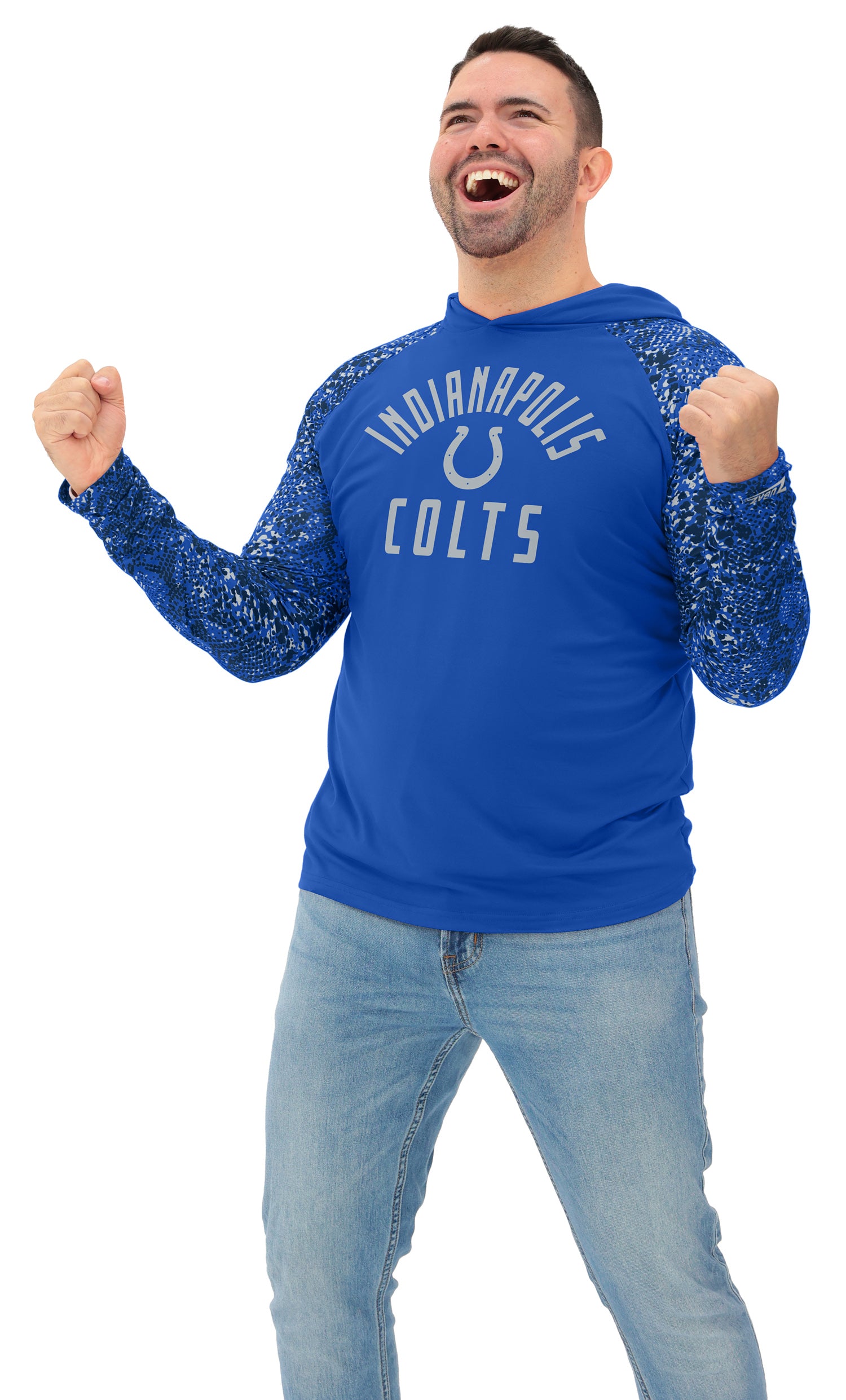 Zubaz NFL  Men's Formation Post Sleeves Lightweight Hoodie, INDIANAPOLIS COLTS