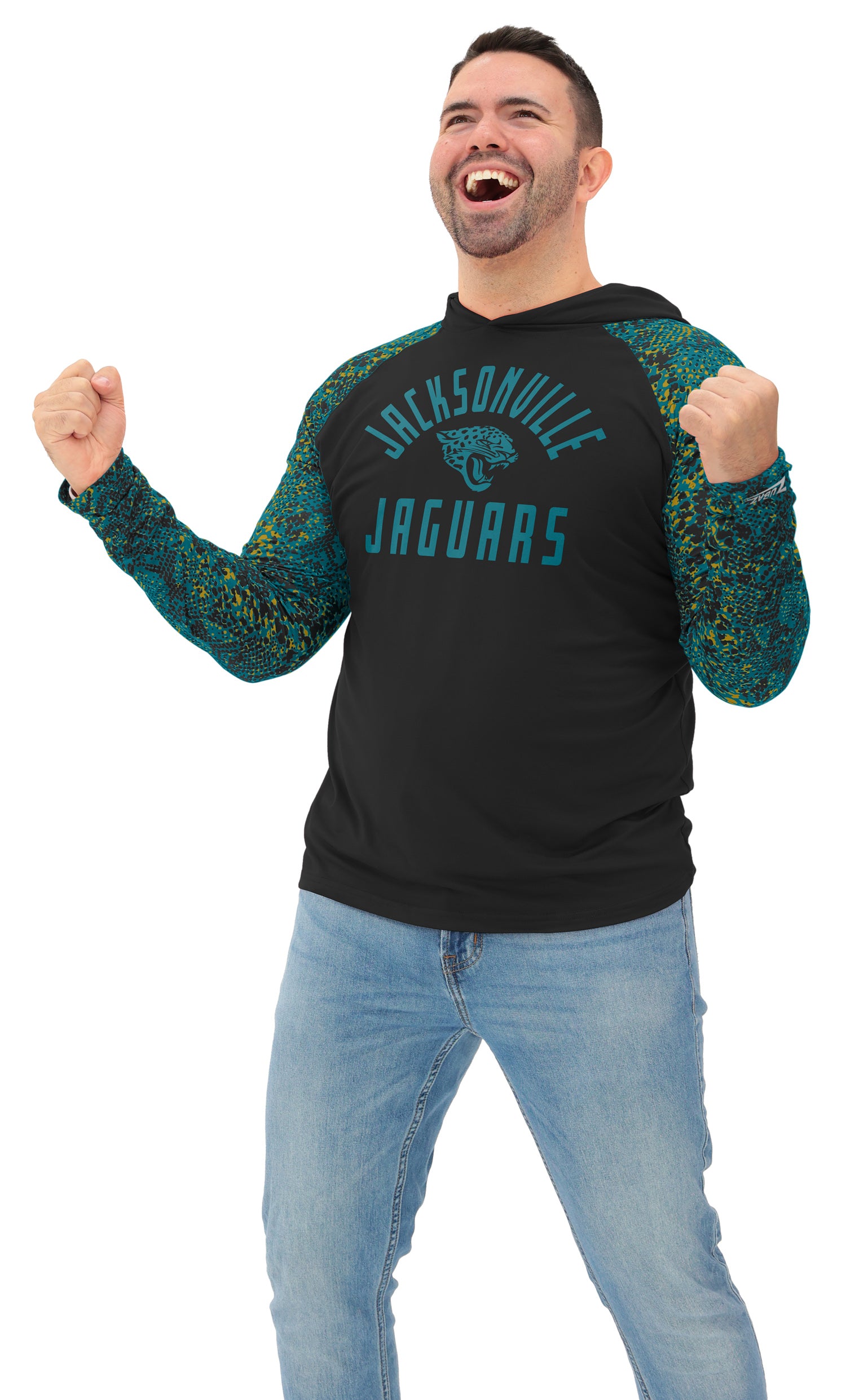 Zubaz NFL  Men's Formation Post Sleeves Lightweight Hoodie, JACKSONVILLE JAGUARS