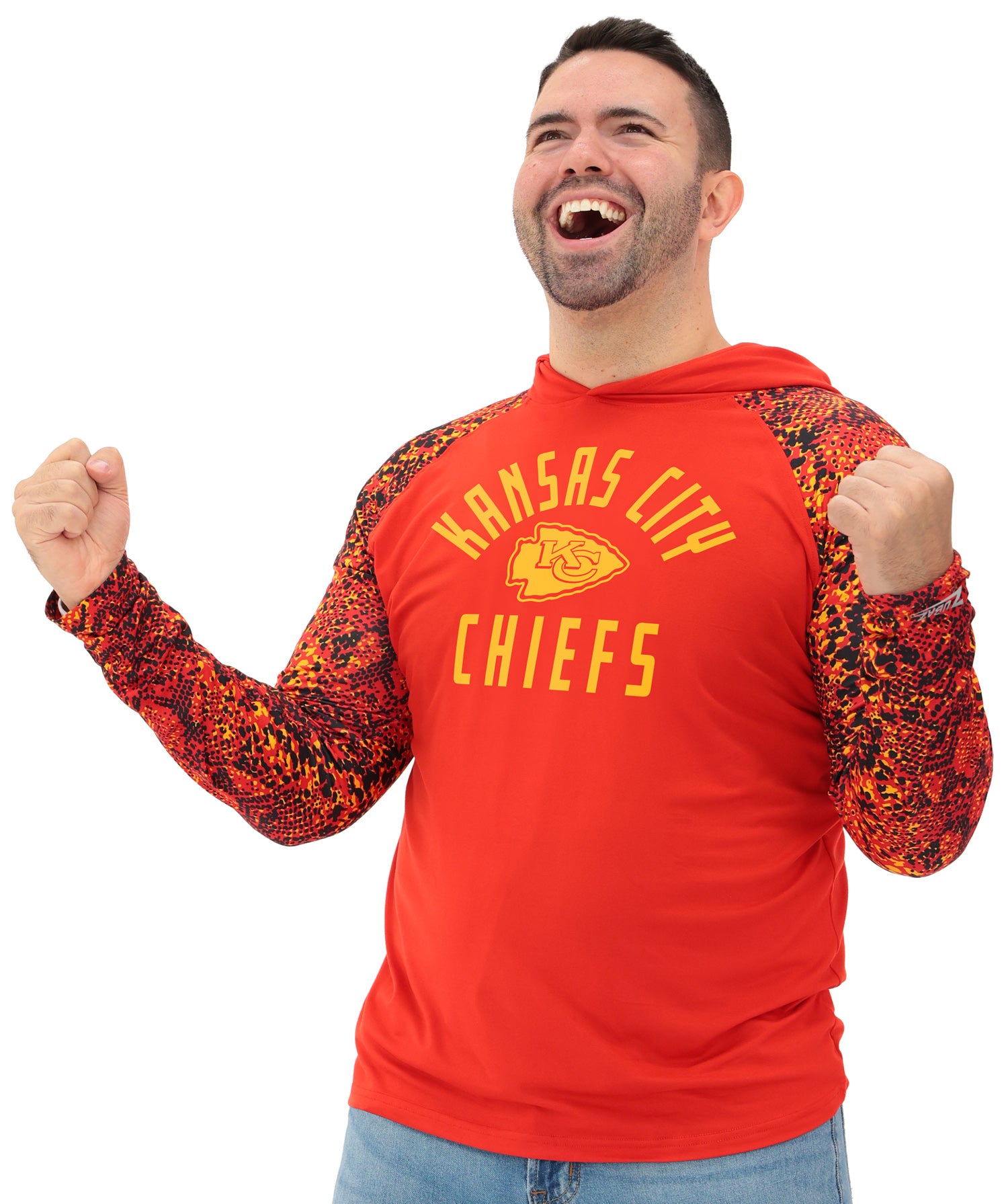 Zubaz NFL  Men's Formation Post Sleeves Lightweight Hoodie, KANSAS CITY CHIEFS