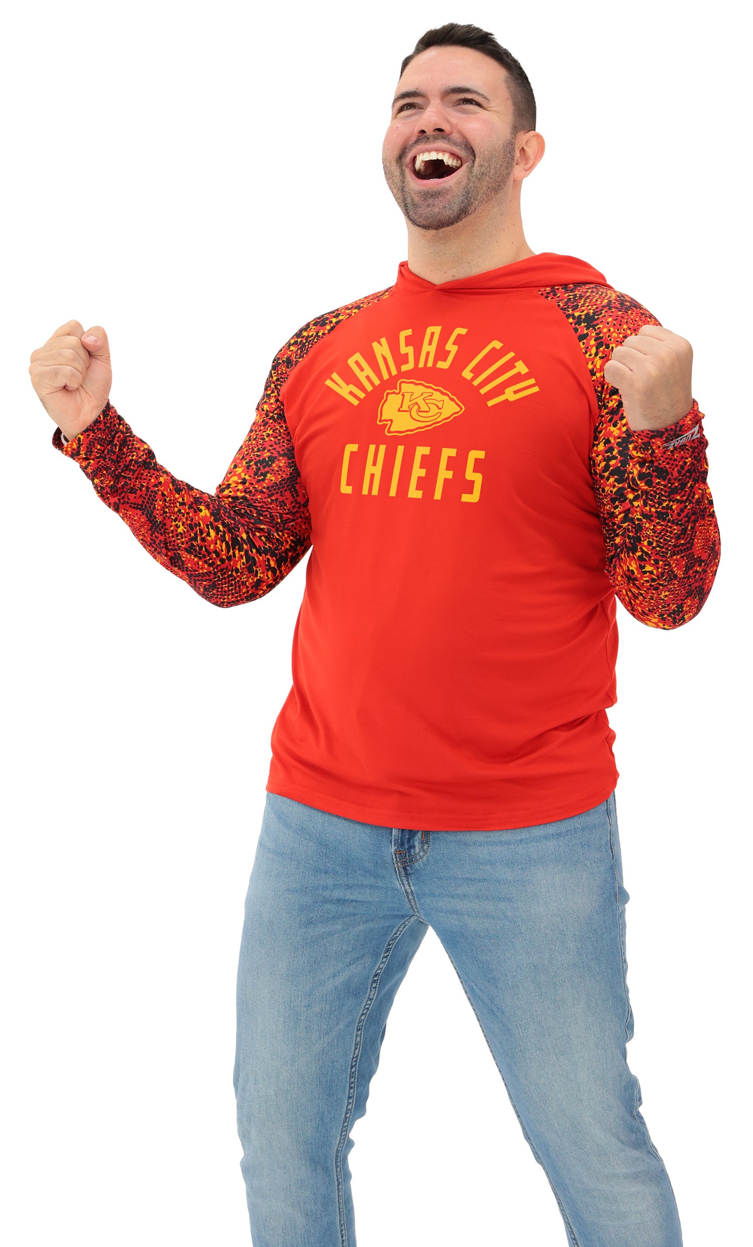 Zubaz NFL  Men's Formation Post Sleeves Lightweight Hoodie, KANSAS CITY CHIEFS
