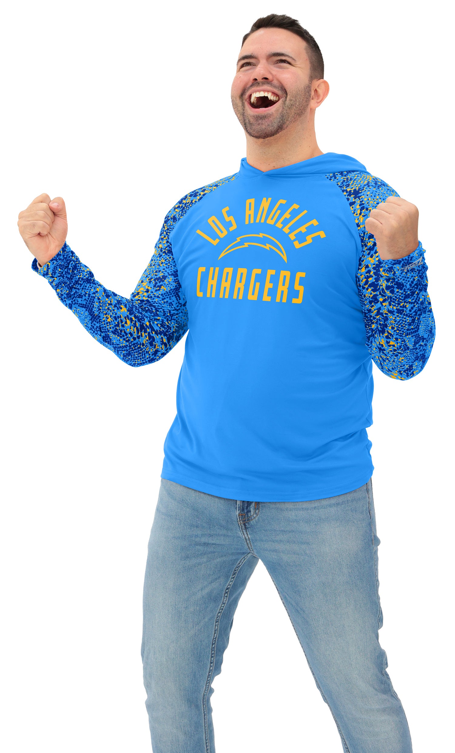 Zubaz NFL  Men's Formation Post Sleeves Lightweight Hoodie, LOS ANGELES CHARGERS