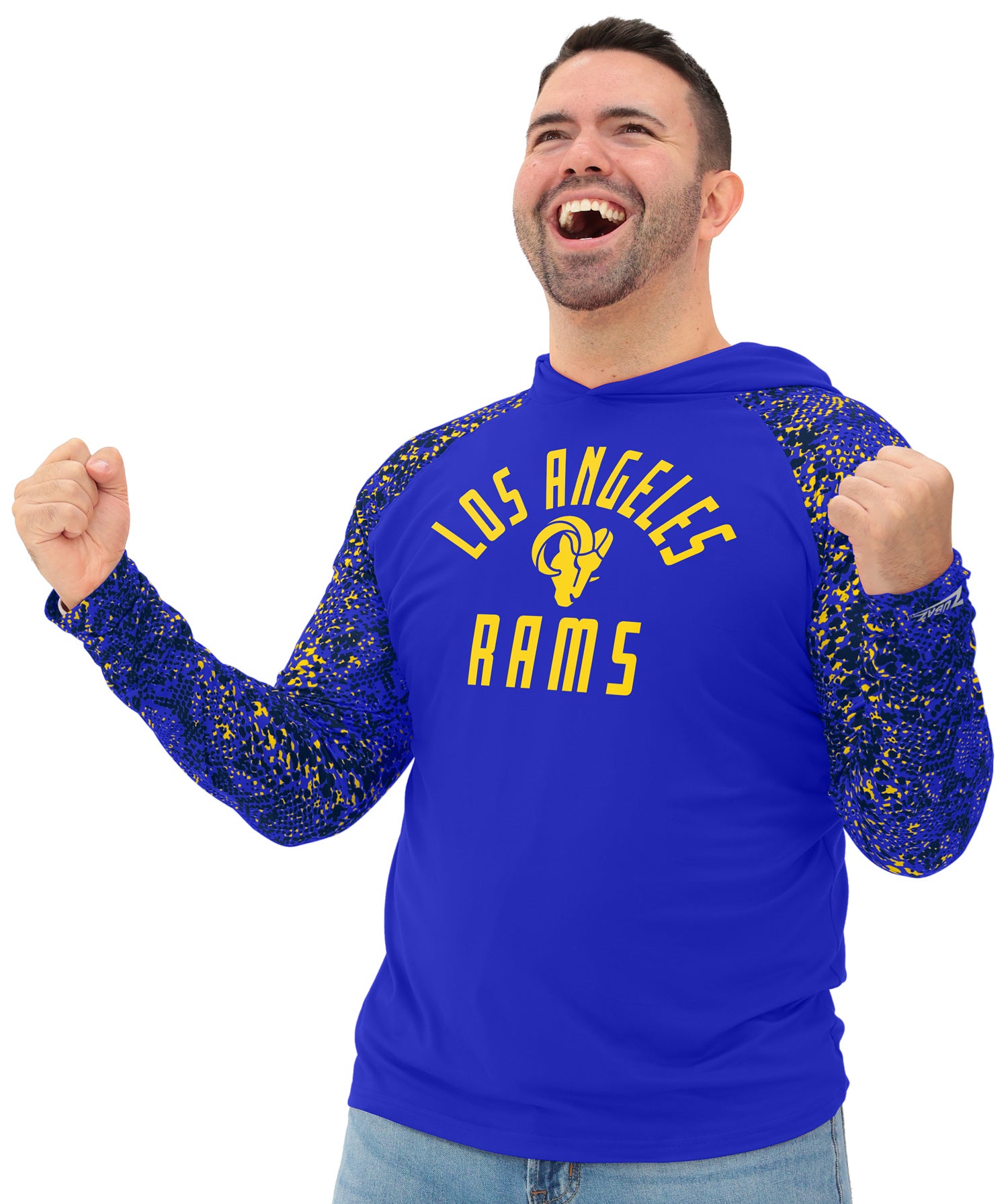 Zubaz NFL  Men's Formation Post Sleeves Lightweight Hoodie, LOS ANGELES RAMS