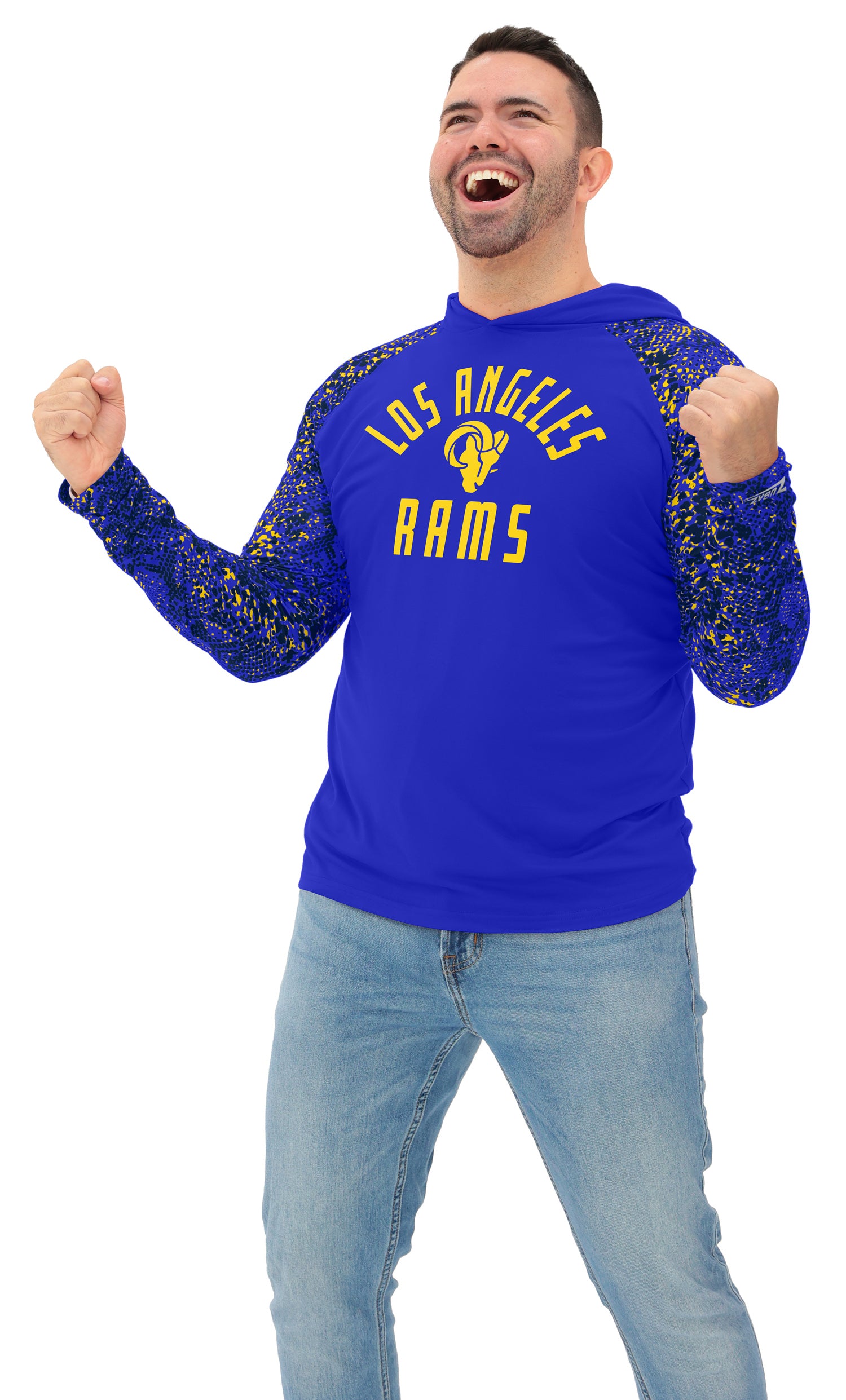 Zubaz NFL  Men's Formation Post Sleeves Lightweight Hoodie, LOS ANGELES RAMS