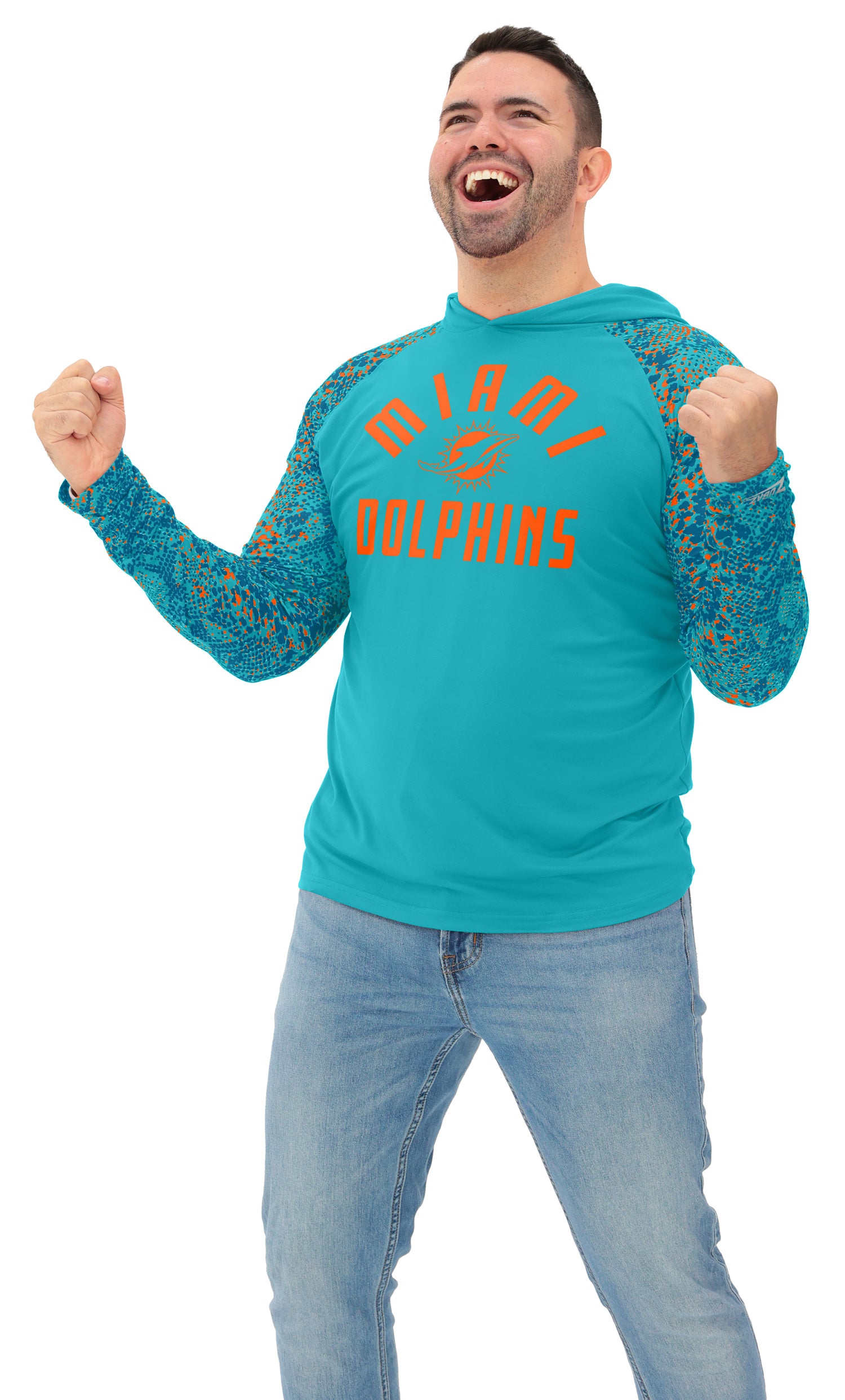 Zubaz NFL  Men's Formation Post Sleeves Lightweight Hoodie, MIAMI DOLPHINS