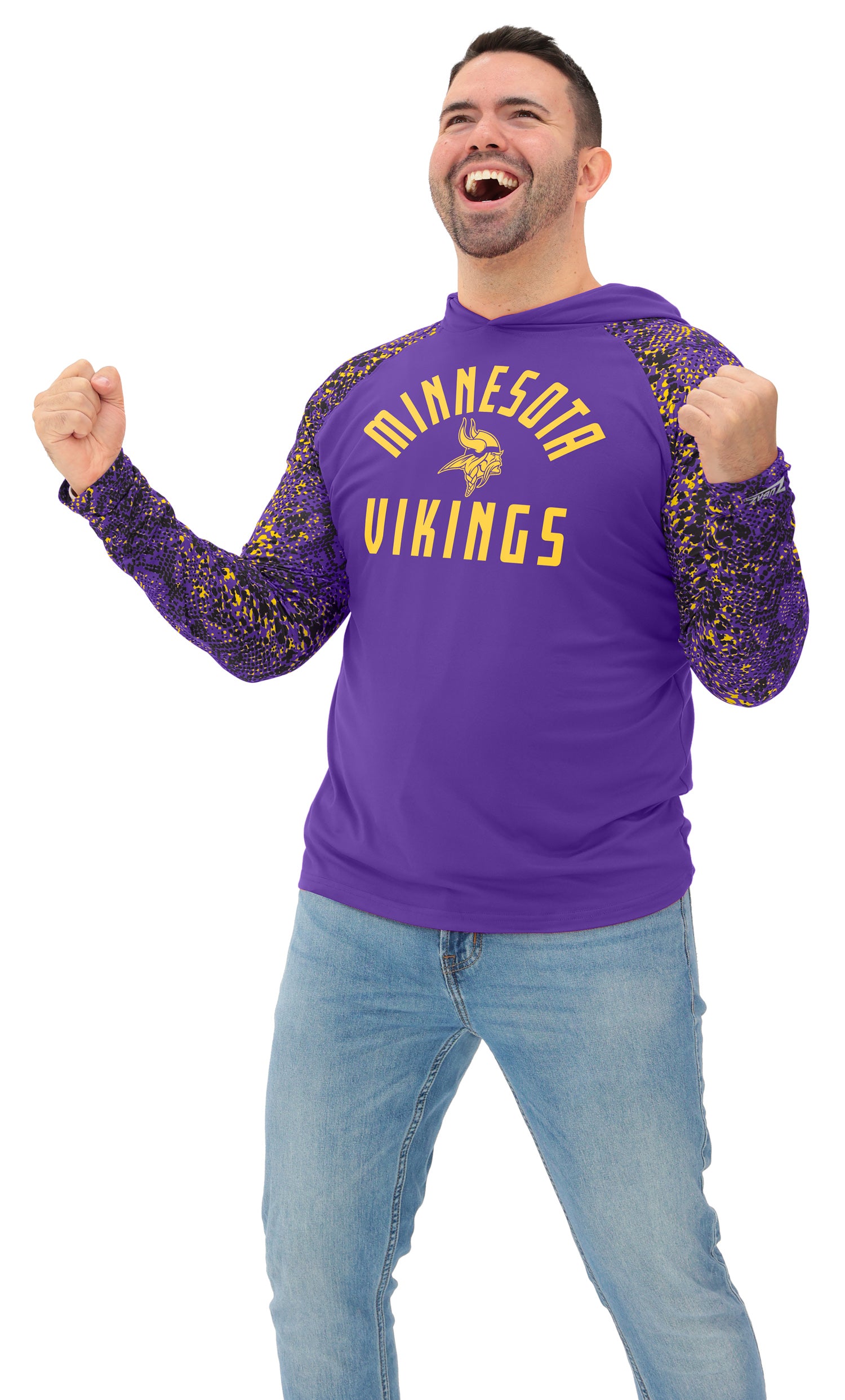 Zubaz NFL  Men's Formation Post Sleeves Lightweight Hoodie, MINNESOTA VIKINGS