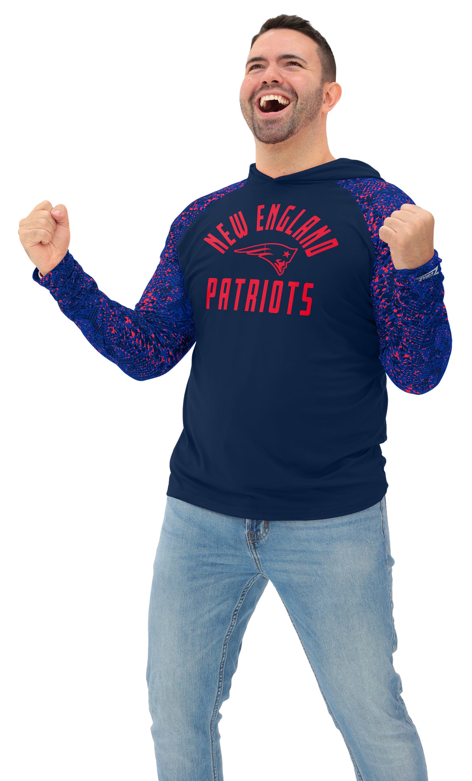 Zubaz NFL  Men's Formation Post Sleeves Lightweight Hoodie, NEW ENGLAND PATRIOTS