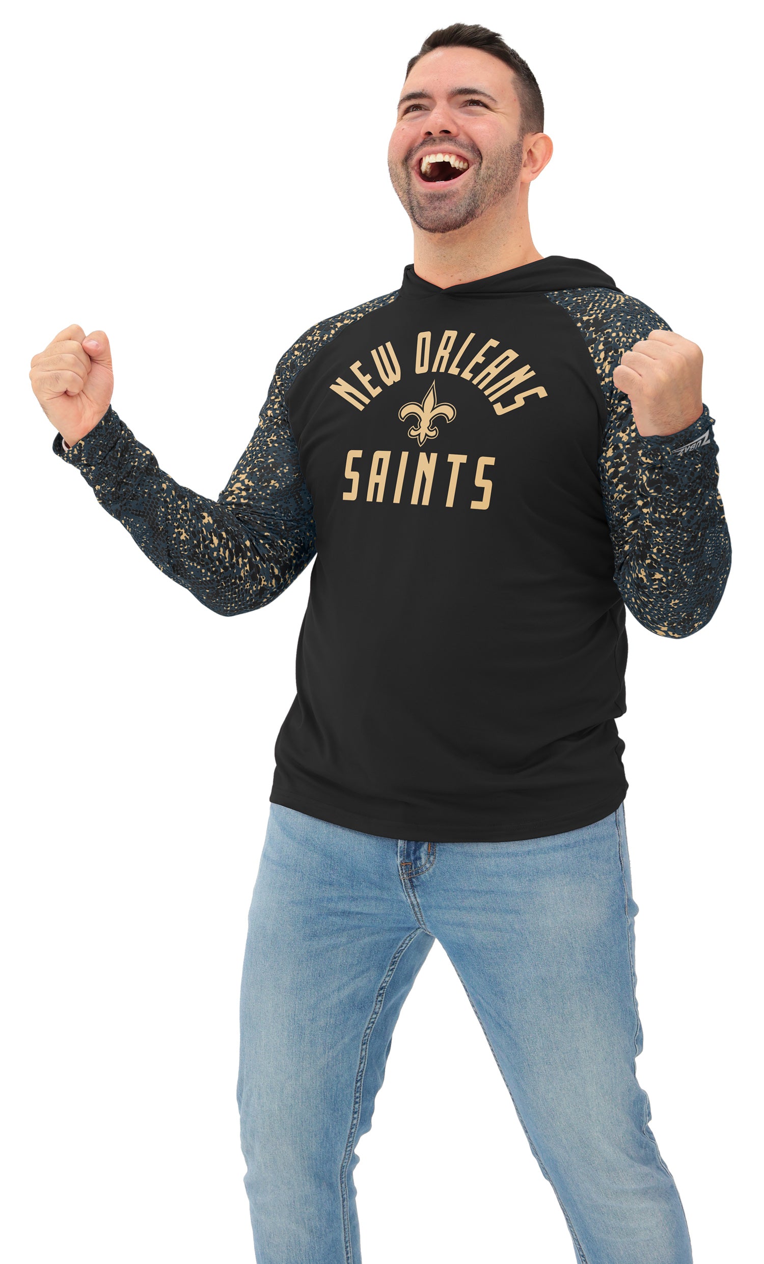 Zubaz NFL  Men's Formation Post Sleeves Lightweight Hoodie, NEW ORLEANS SAINTS